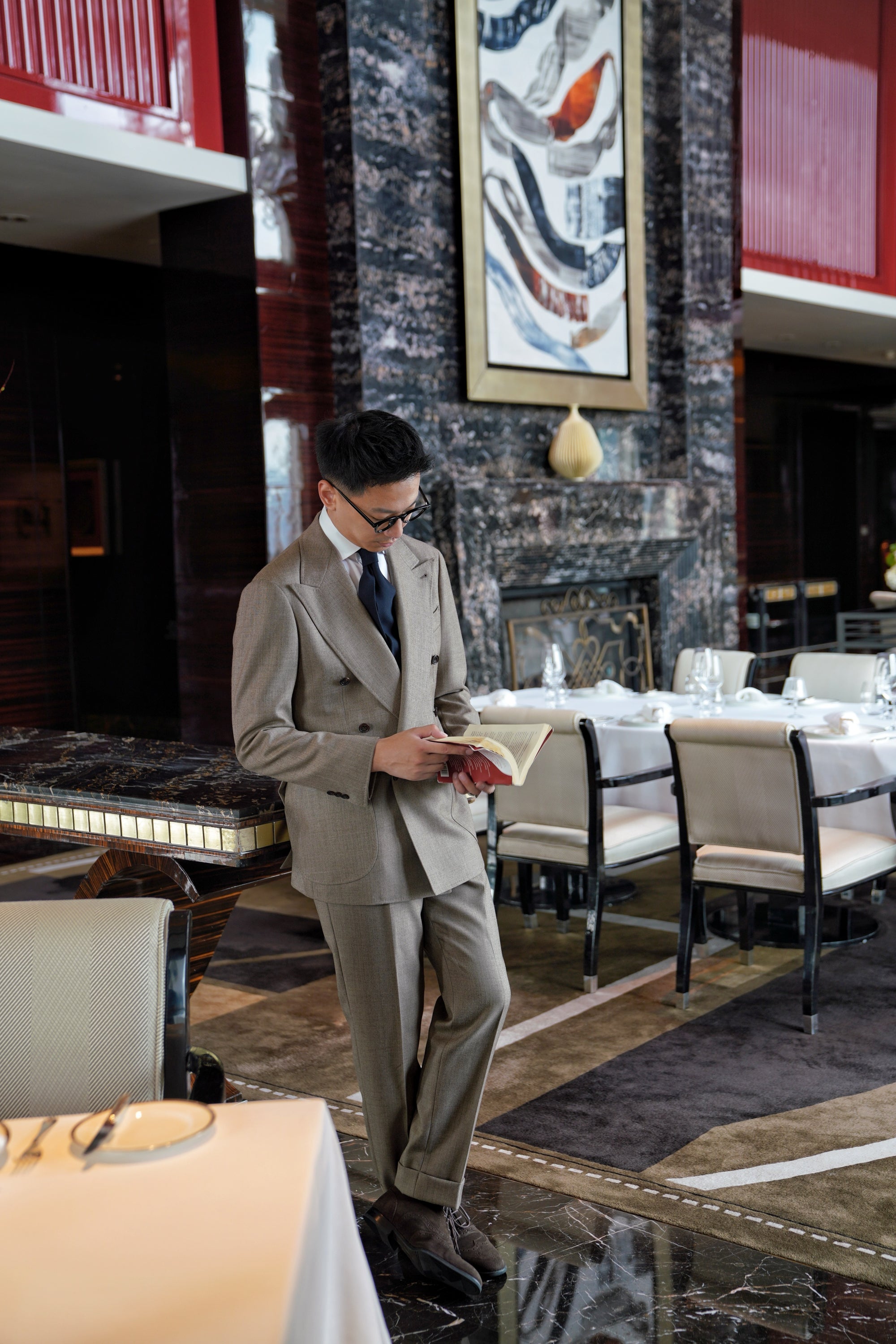 MTO Khaki Sharkskin Wool Suit #173