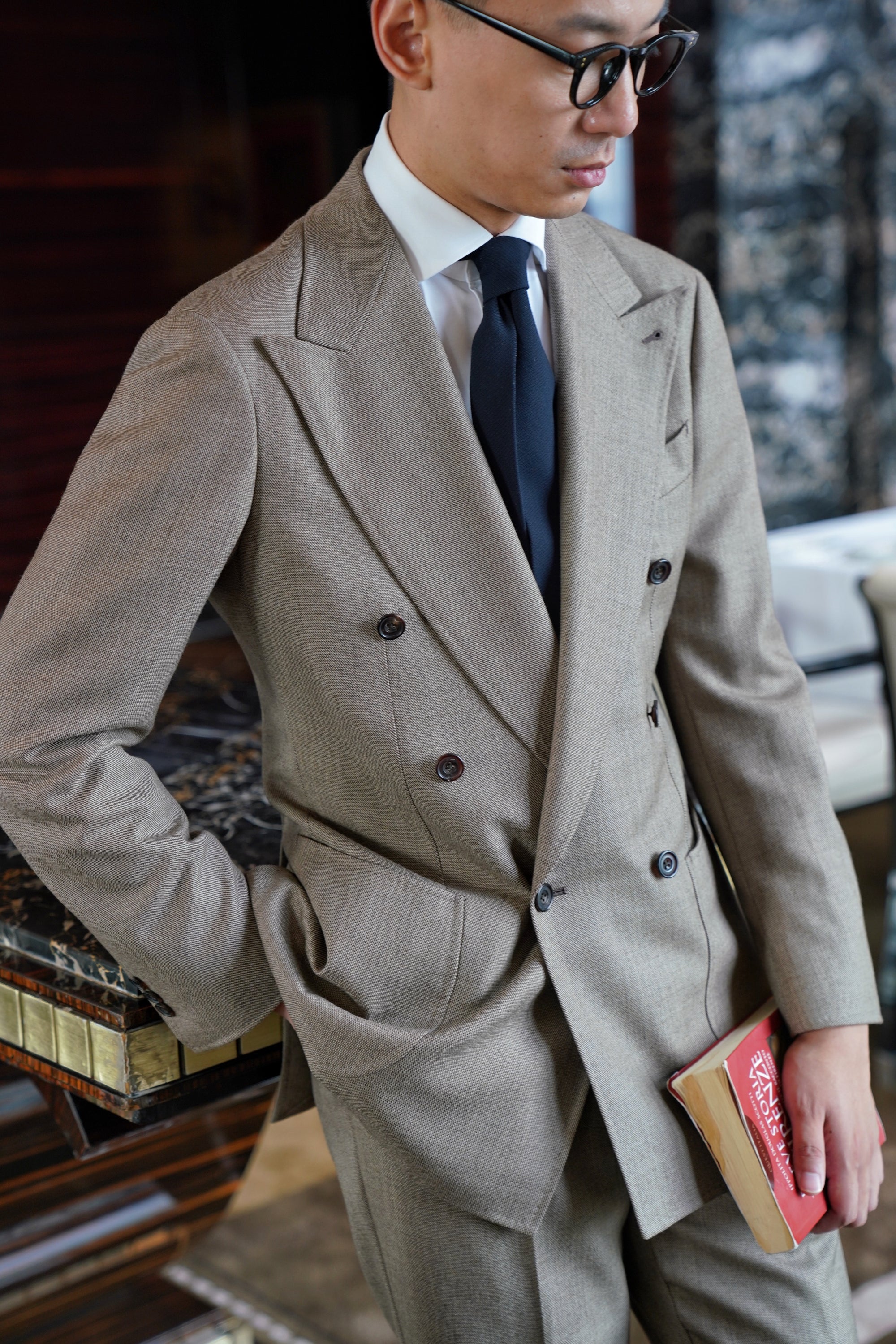 MTO Khaki Sharkskin Wool Suit #173