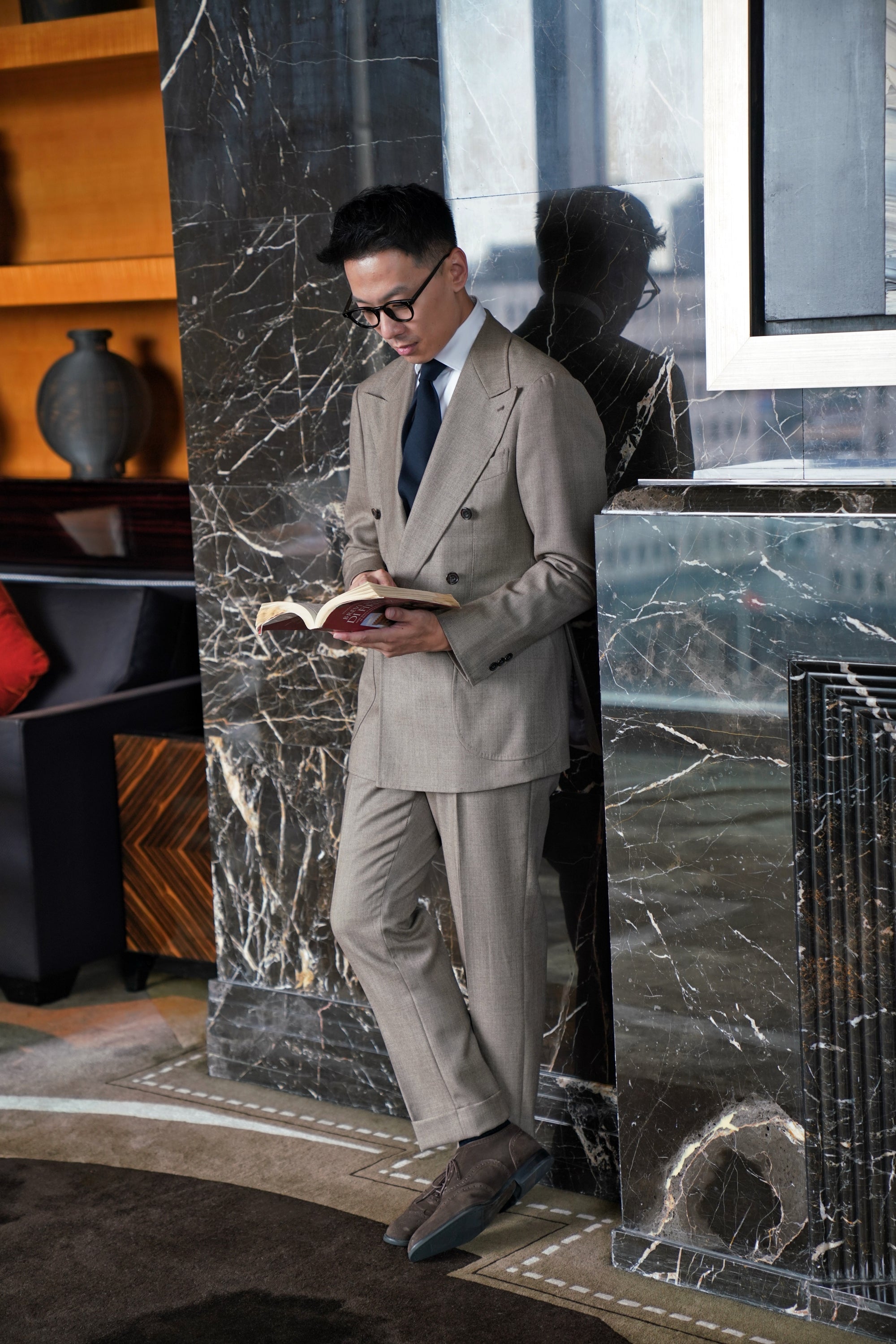 MTO Khaki Sharkskin Wool Suit #173