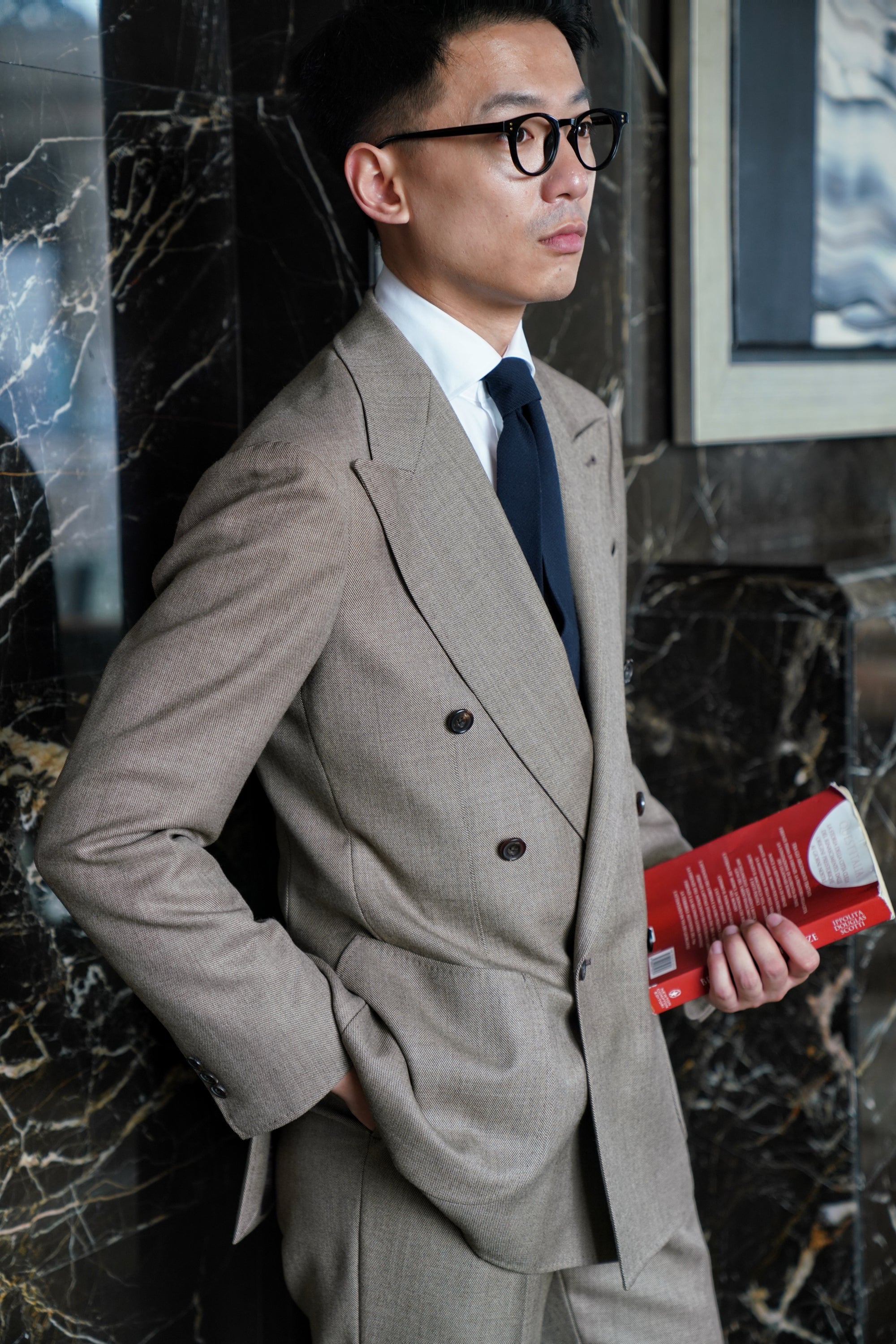 MTO Khaki Sharkskin Wool Suit #173