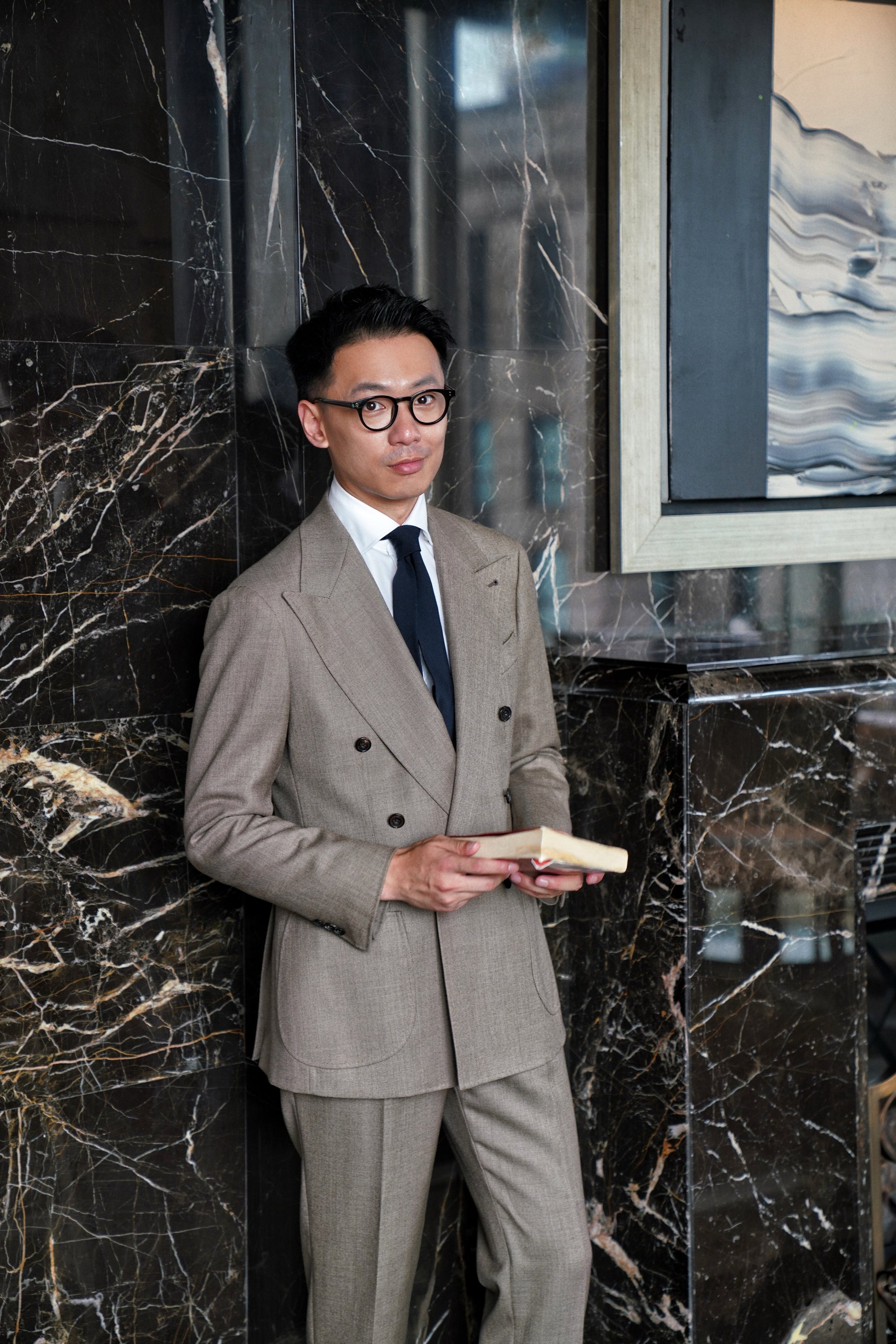 MTO Khaki Sharkskin Wool Suit #173