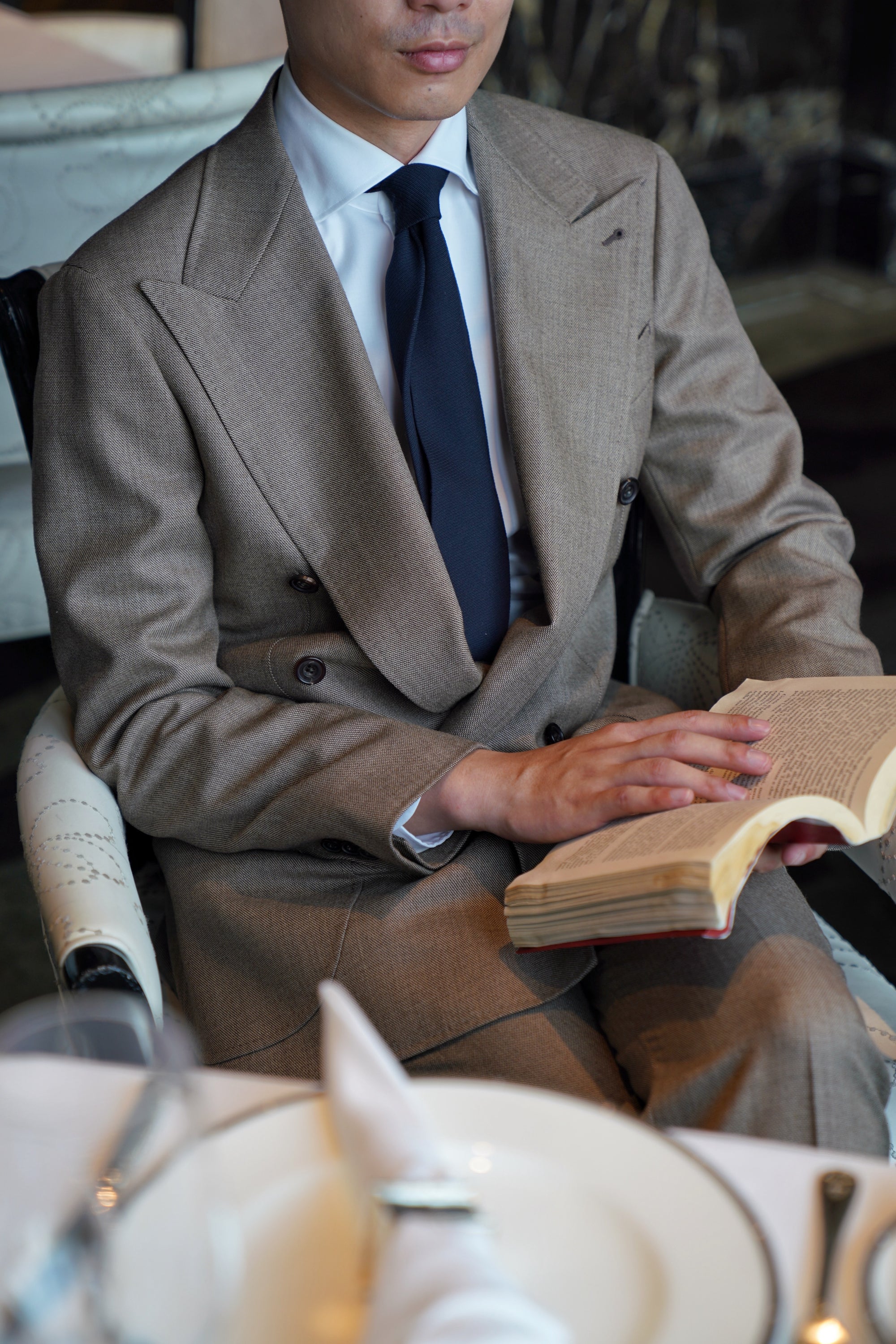 MTO Khaki Sharkskin Wool Suit #173
