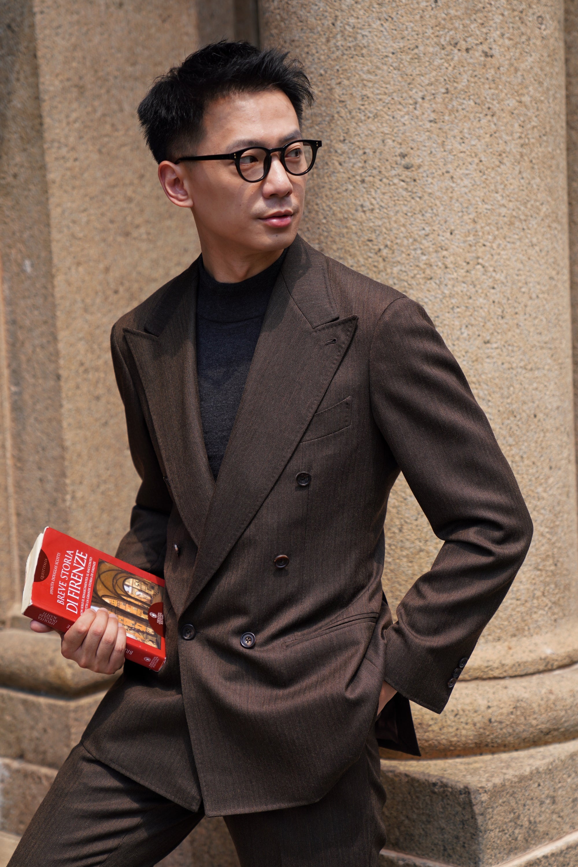 MTO Brown Herrringbone Worsted Suit #177