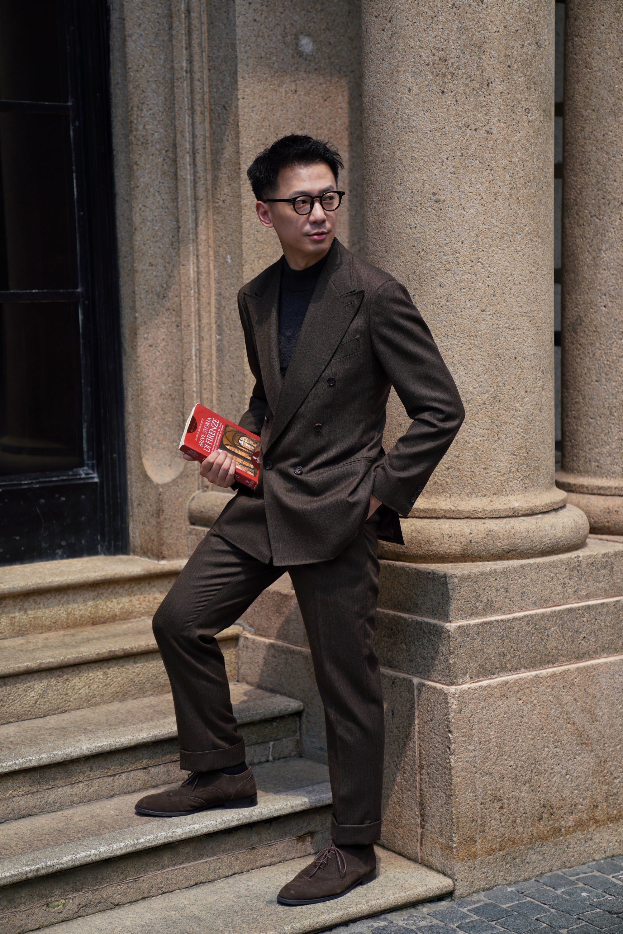 MTO Brown Herrringbone Worsted Suit #177
