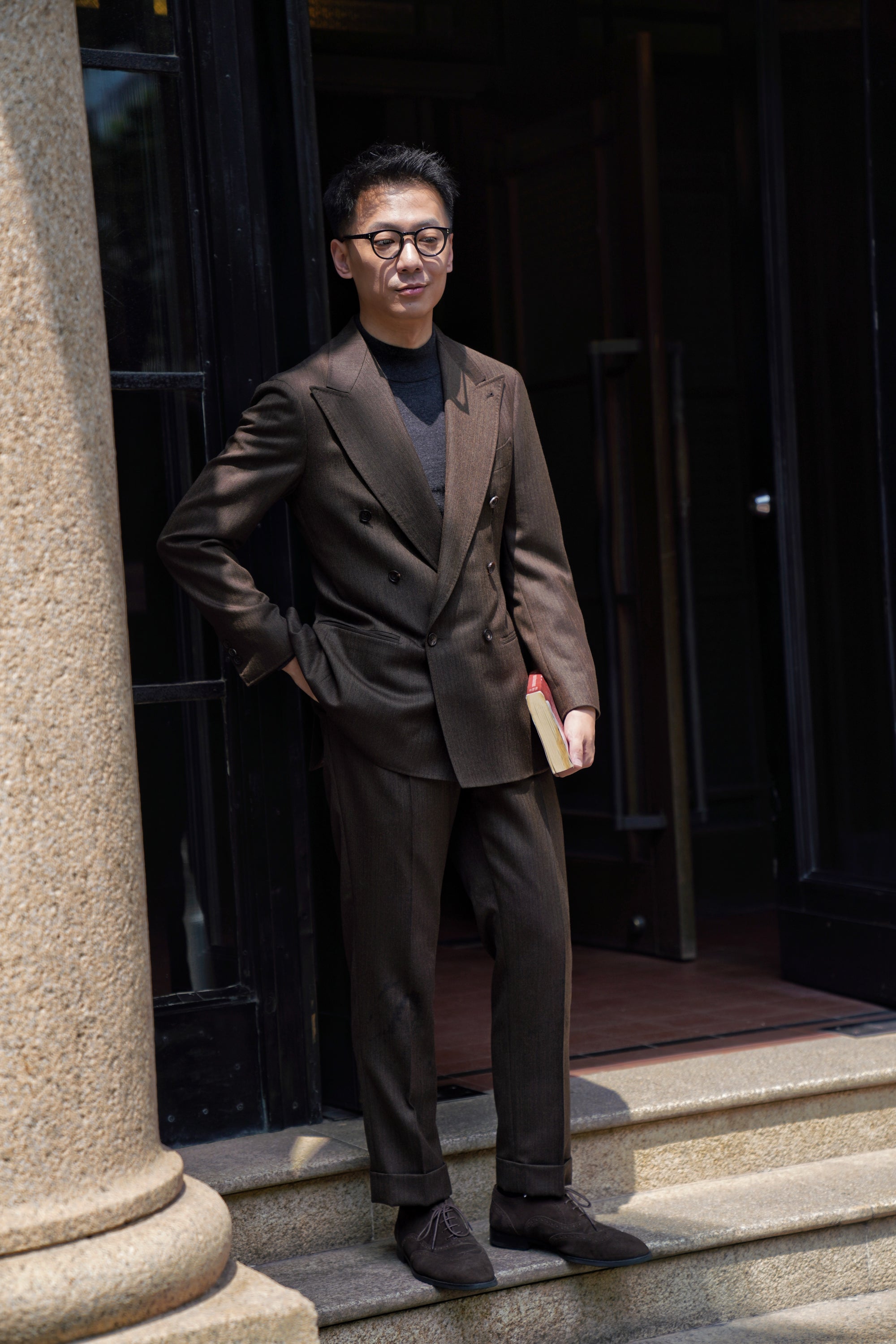 MTO Brown Herrringbone Worsted Suit #177