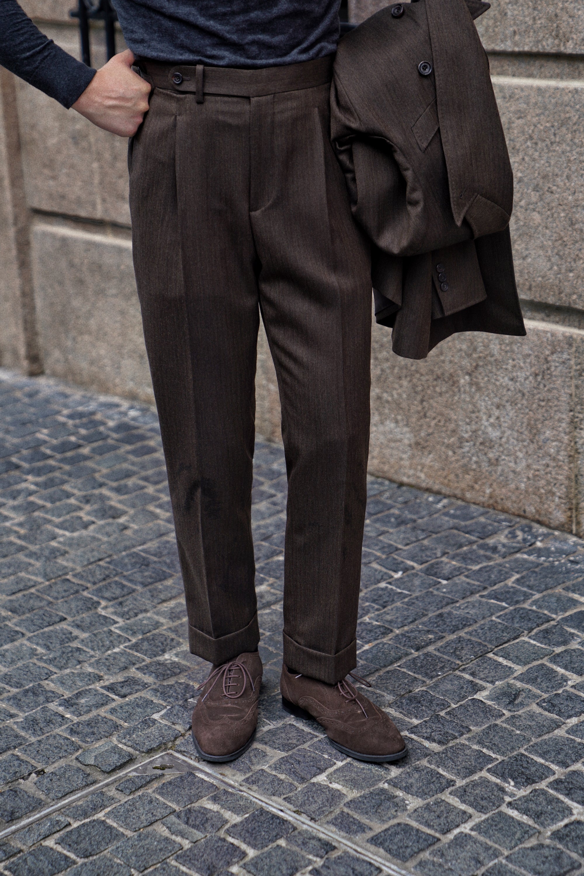 MTO Brown Herrringbone Worsted Suit #177