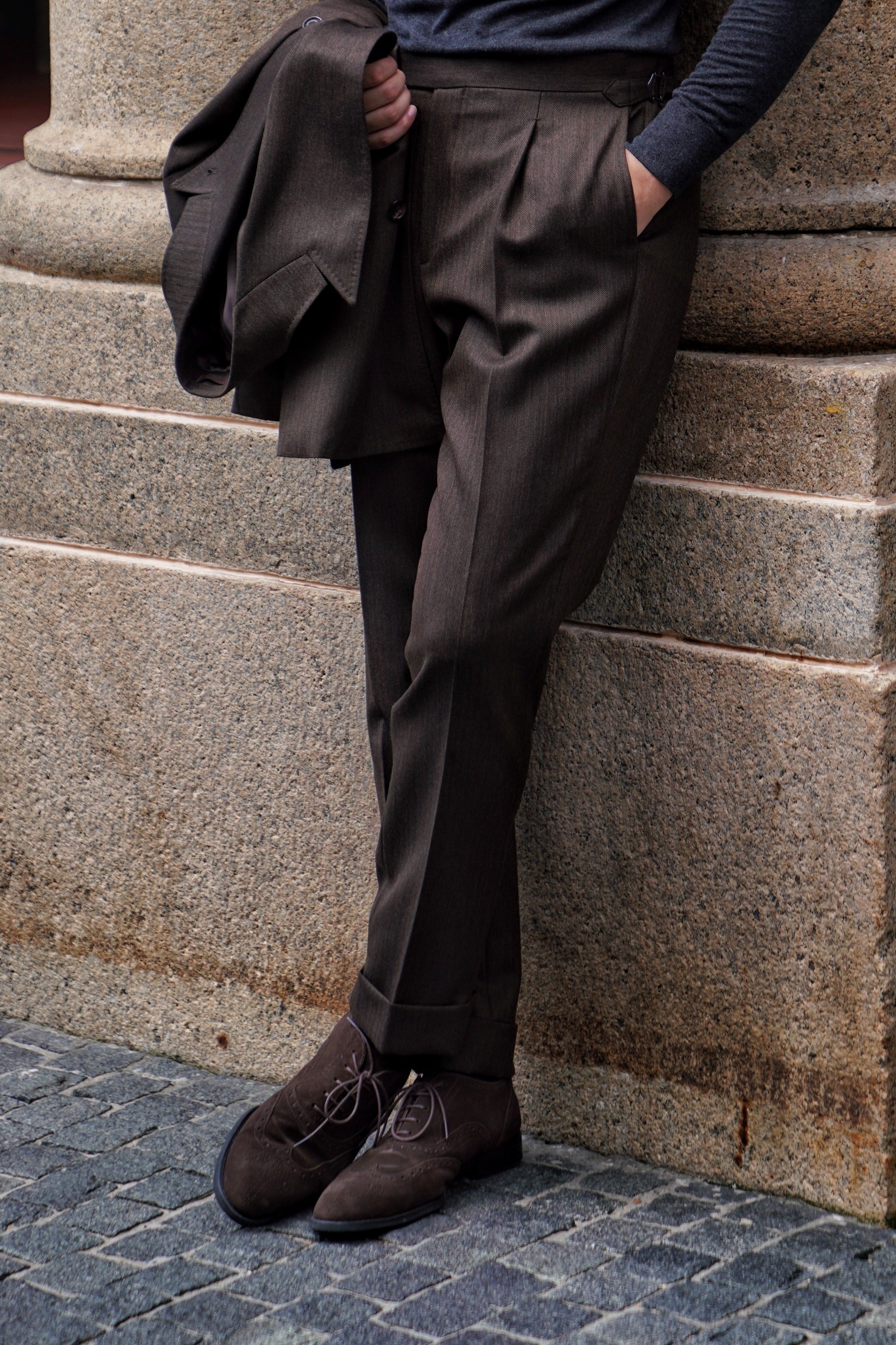 MTO Brown Herrringbone Worsted Suit #177