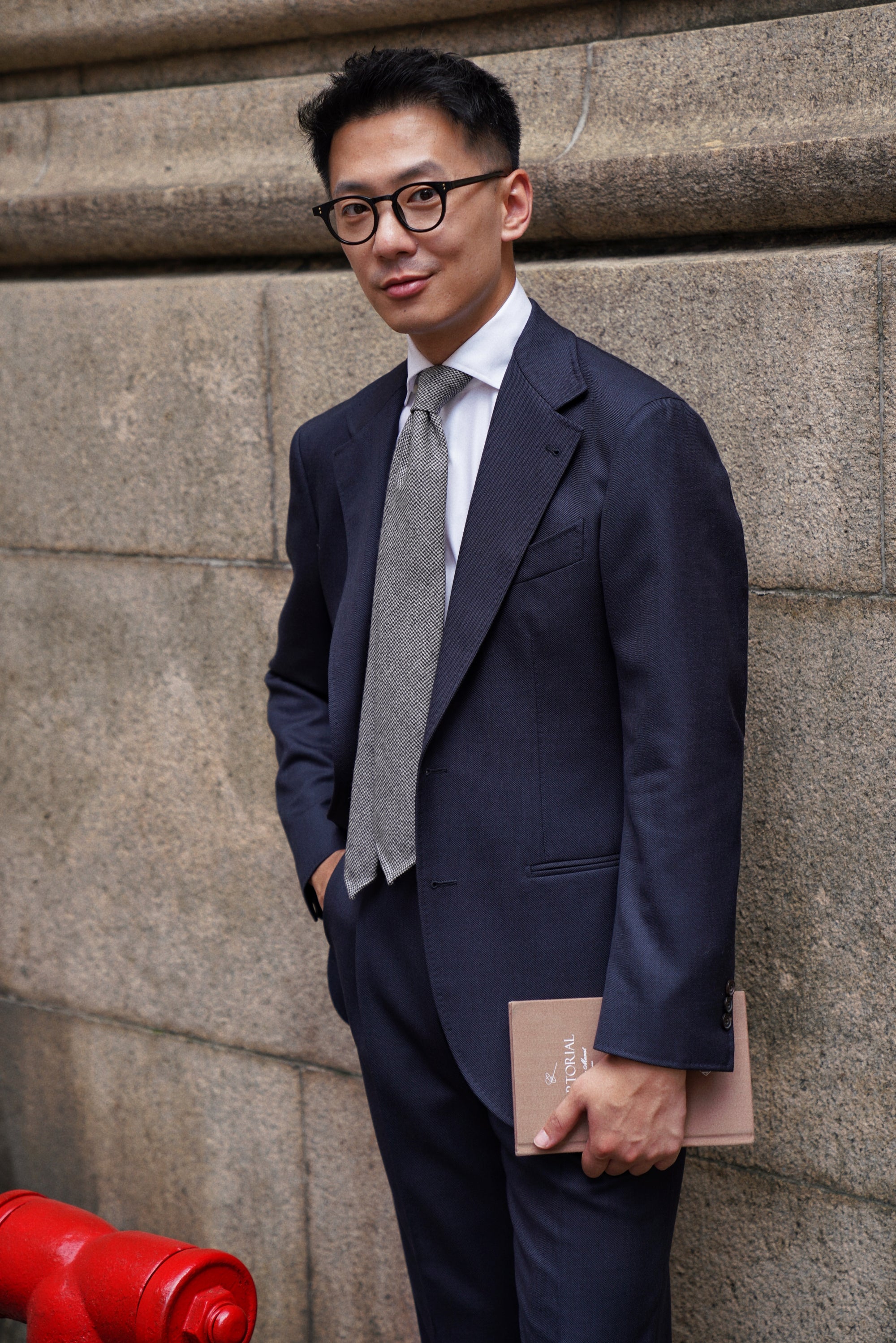 MTO Navy Sharkskin Heavyweight Wool Suit #175