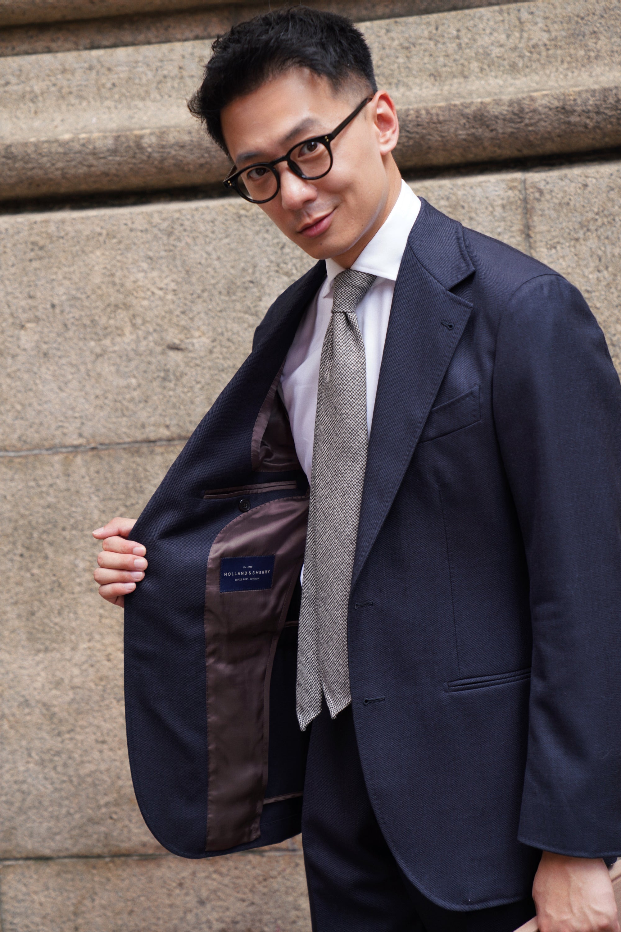 MTO Navy Sharkskin Heavyweight Wool Suit #175
