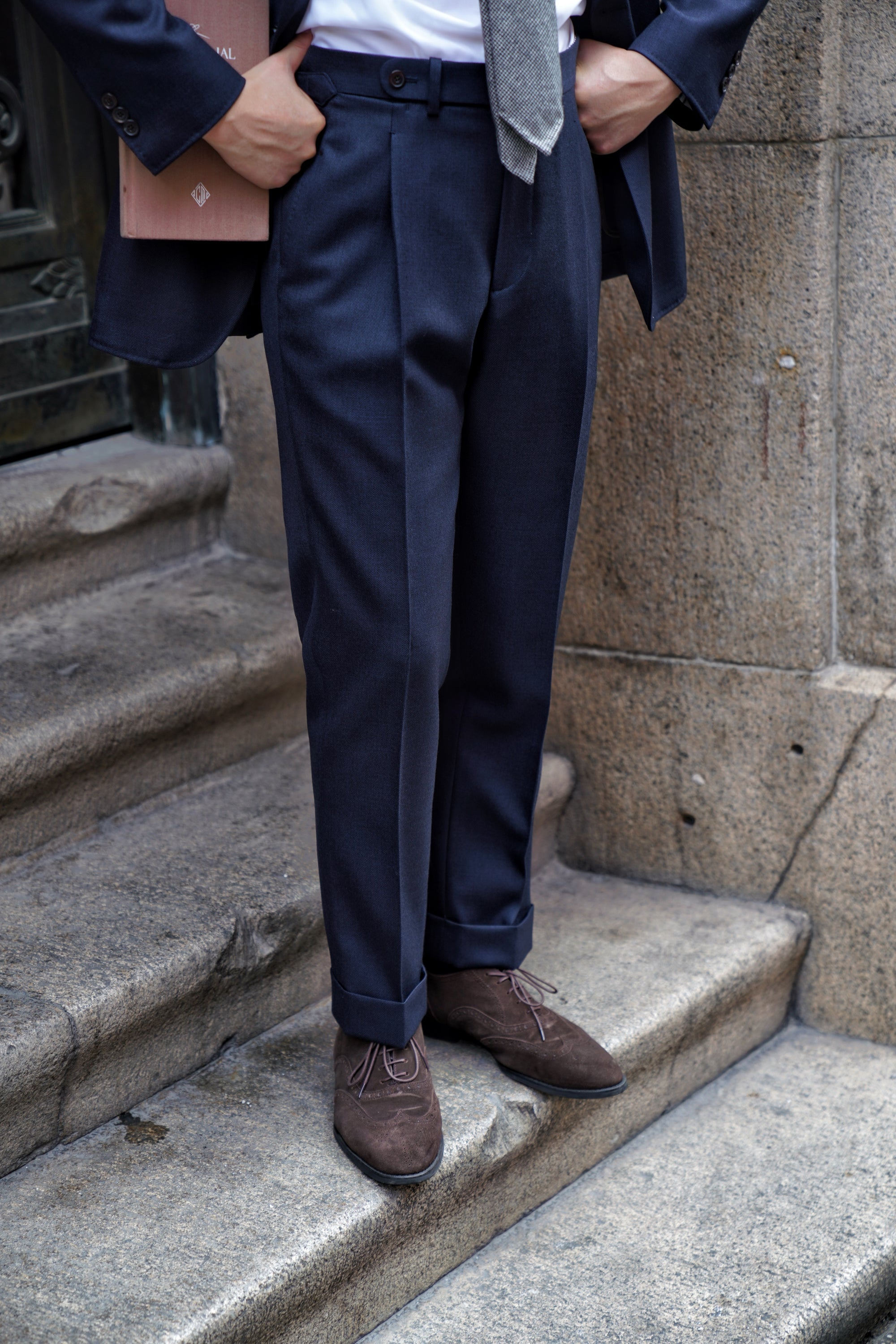 MTO Navy Sharkskin Heavyweight Wool Suit #175