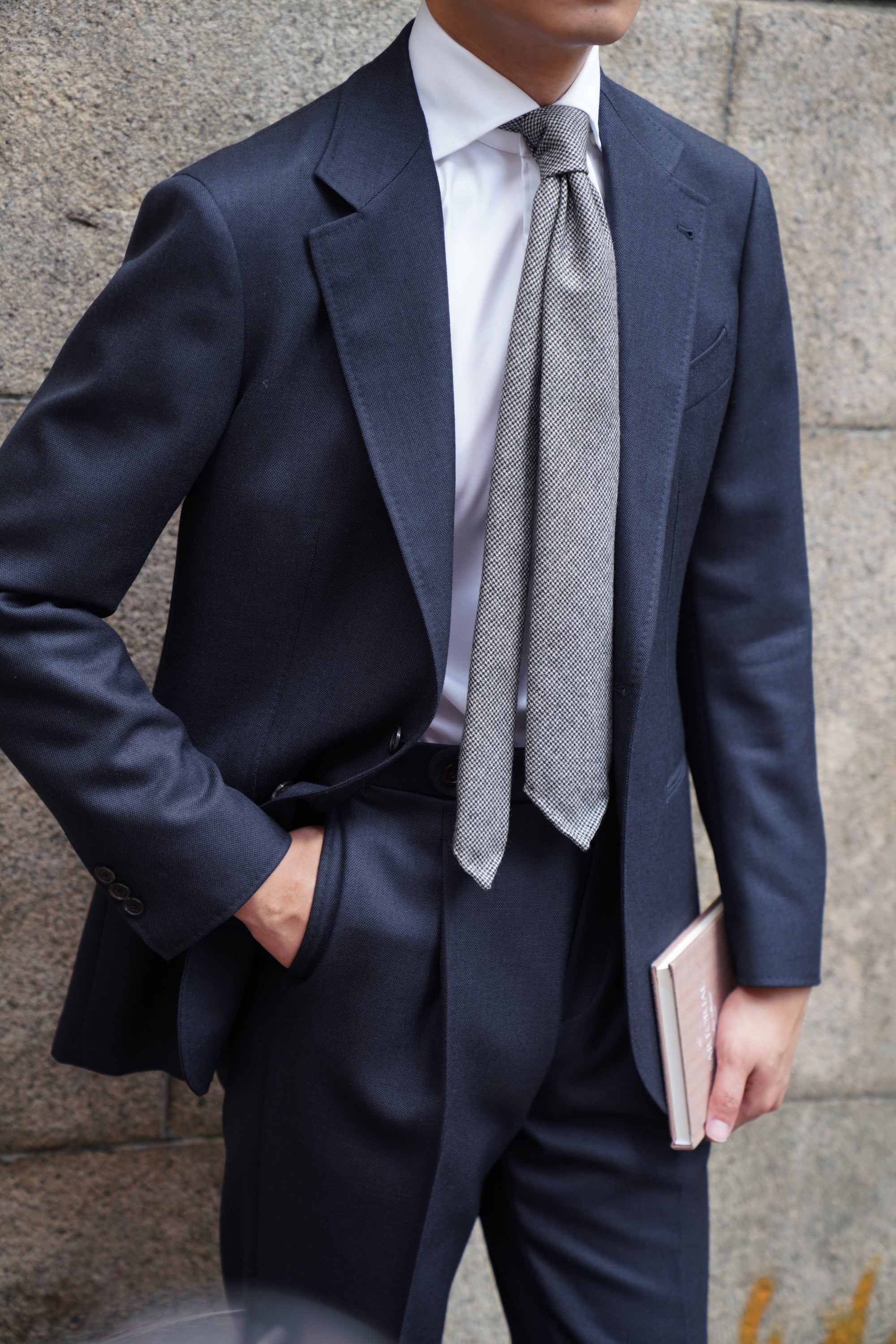 MTO Navy Sharkskin Heavyweight Wool Suit #175