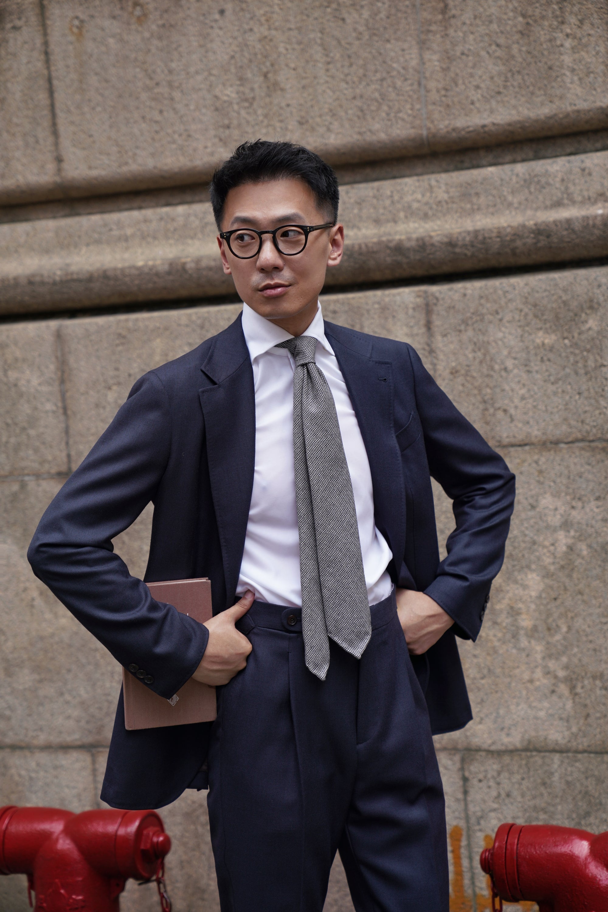 MTO Navy Sharkskin Heavyweight Wool Suit #175