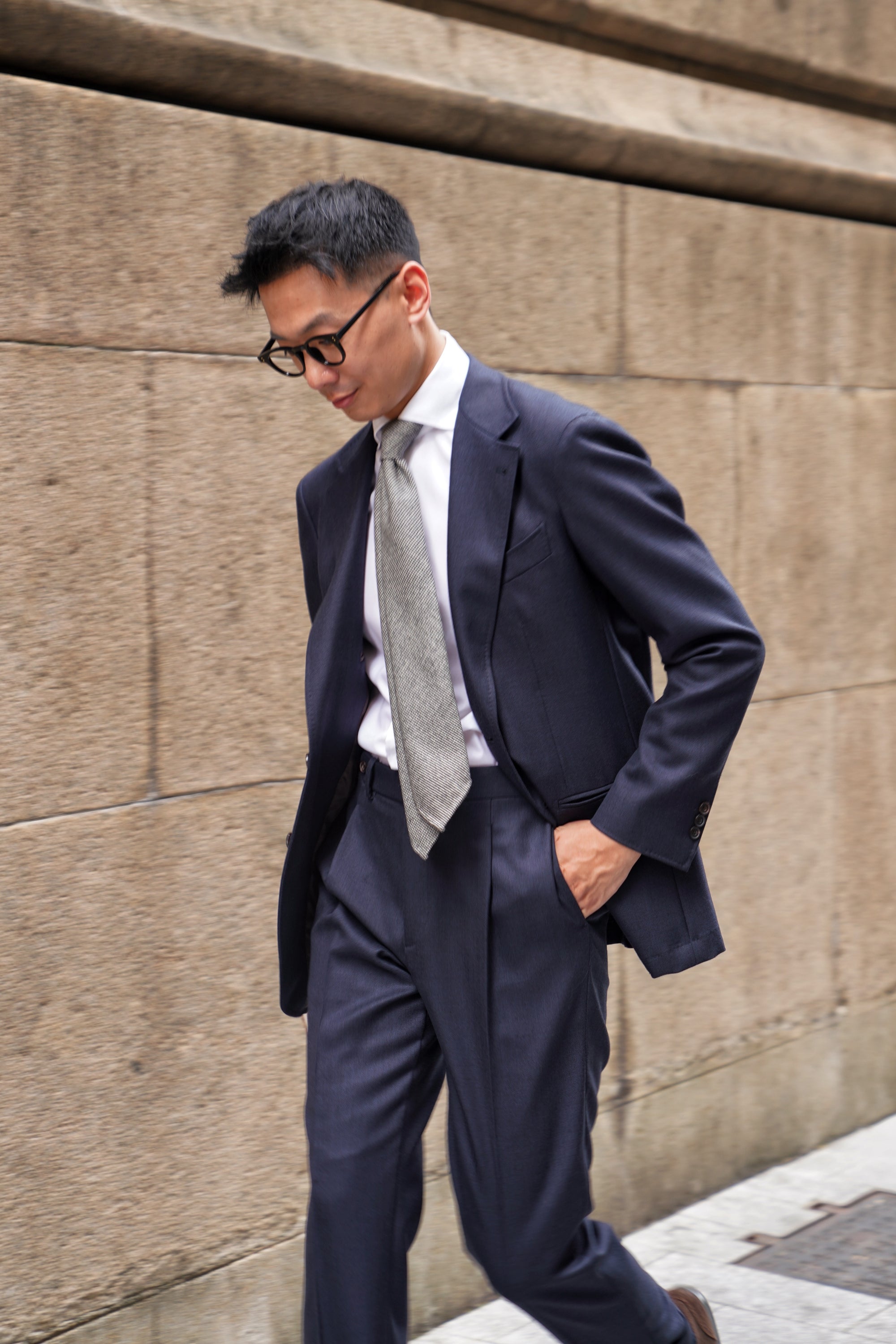 MTO Navy Sharkskin Heavyweight Wool Suit #175