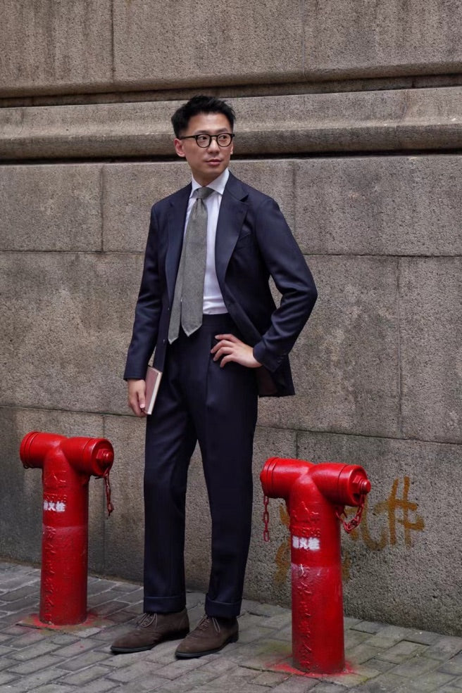 MTO Navy Sharkskin Heavyweight Wool Suit #175
