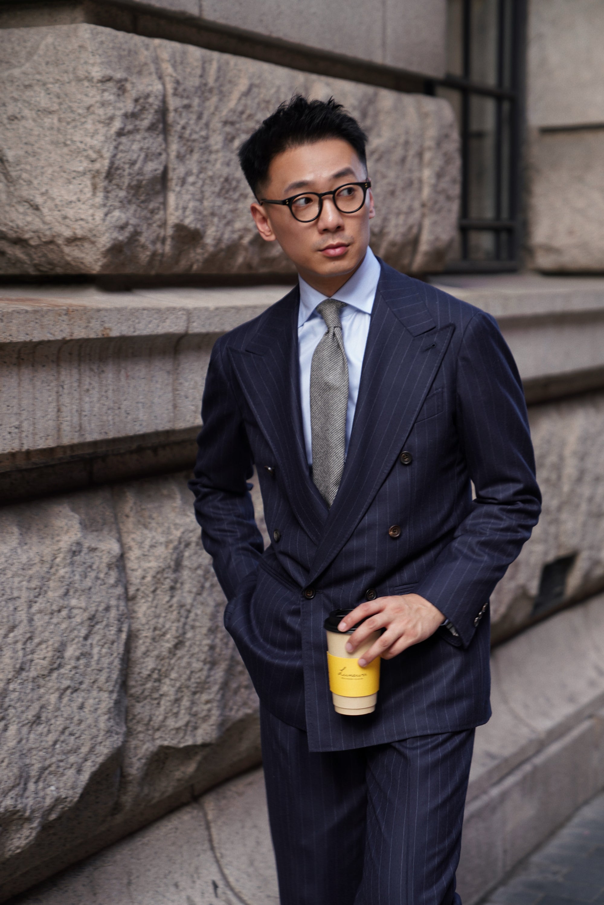 MTO Navy Chalkstripe Worsted Flannel Suit #241