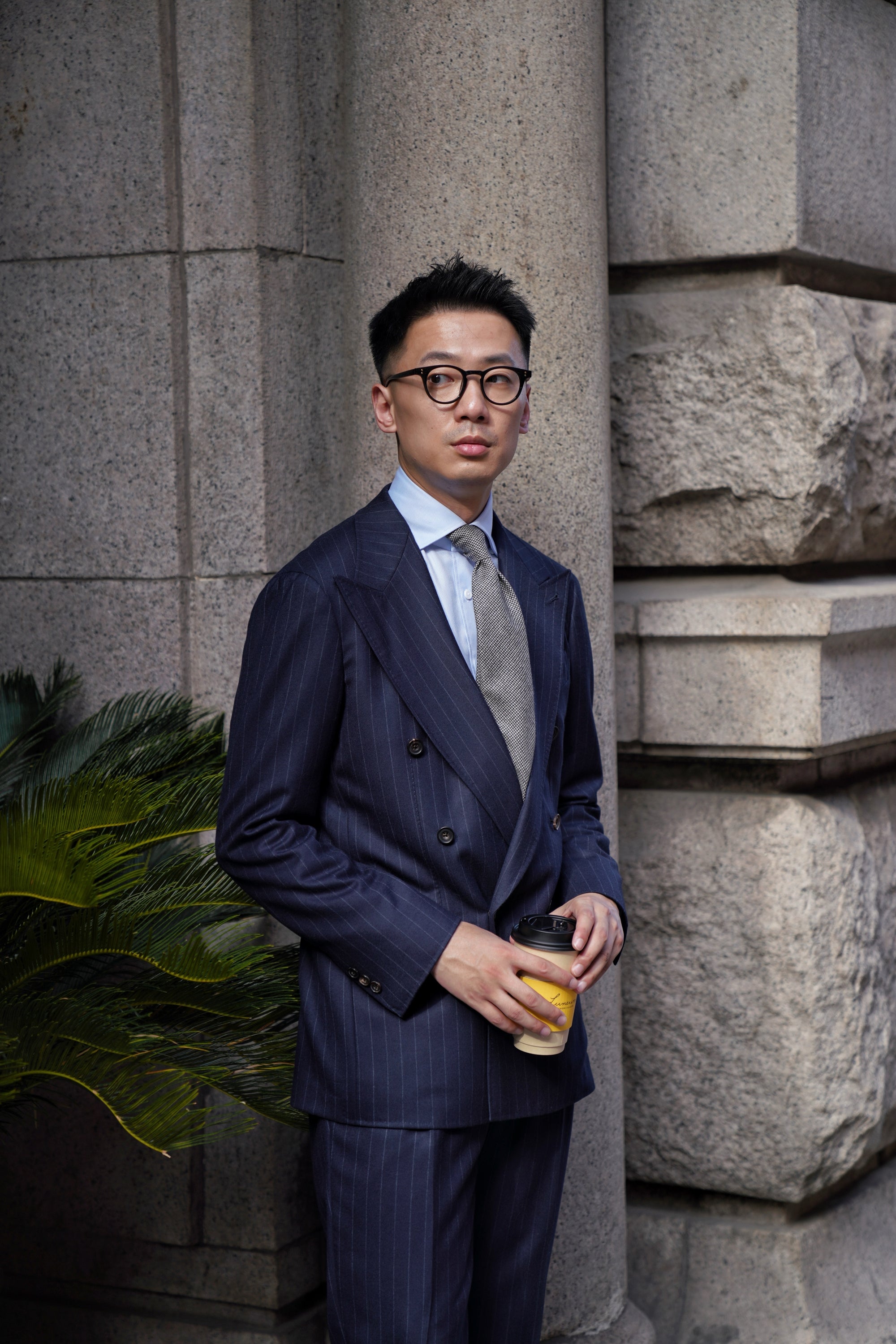 MTO Navy Chalkstripe Worsted Flannel Suit #241