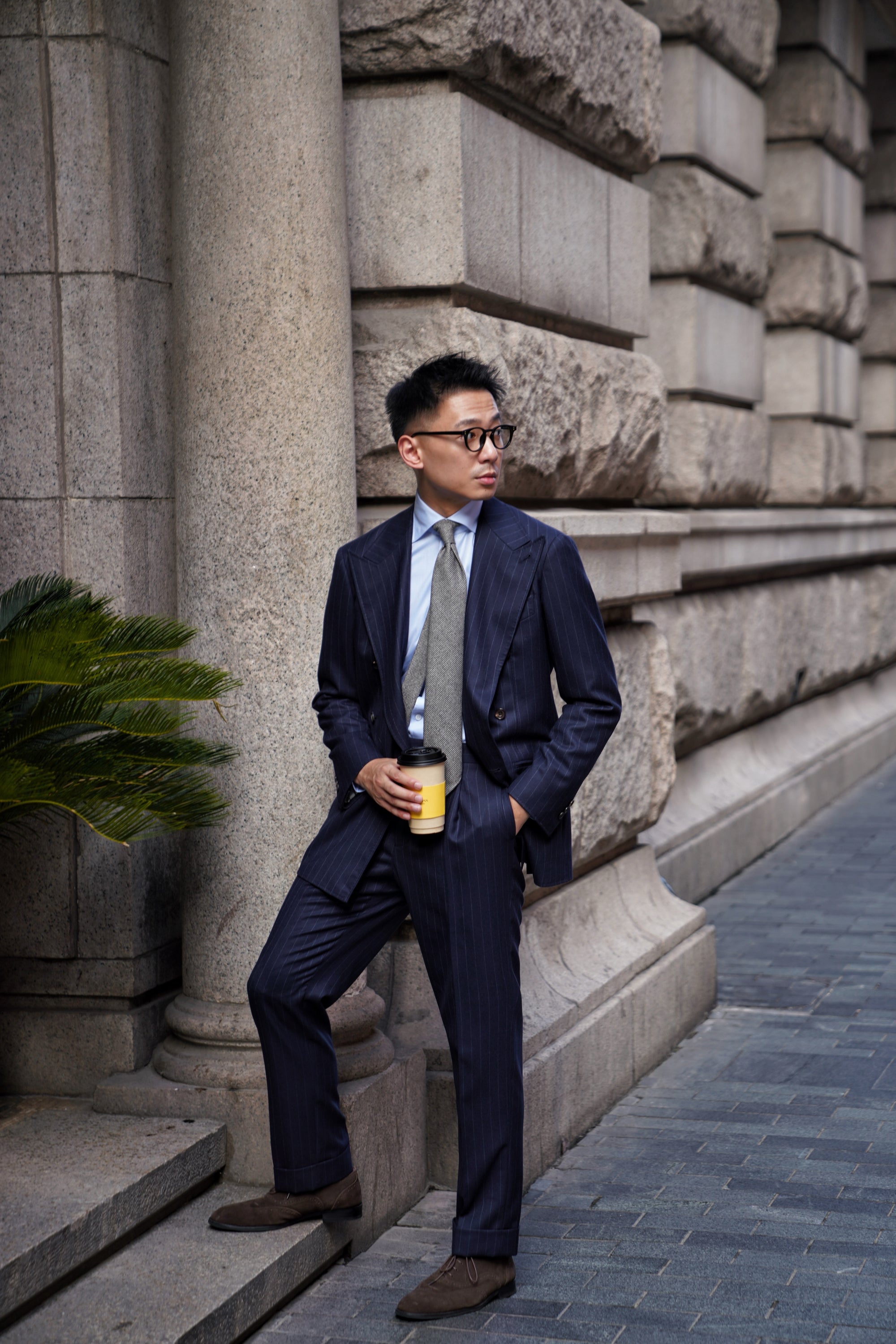 MTO Navy Chalkstripe Worsted Flannel Suit #241