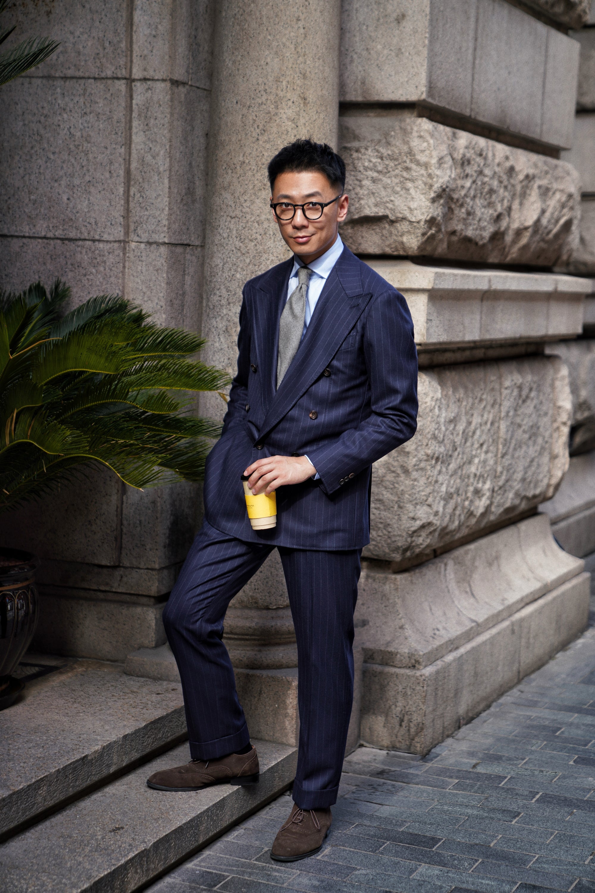 MTO Navy Chalkstripe Worsted Flannel Suit #241