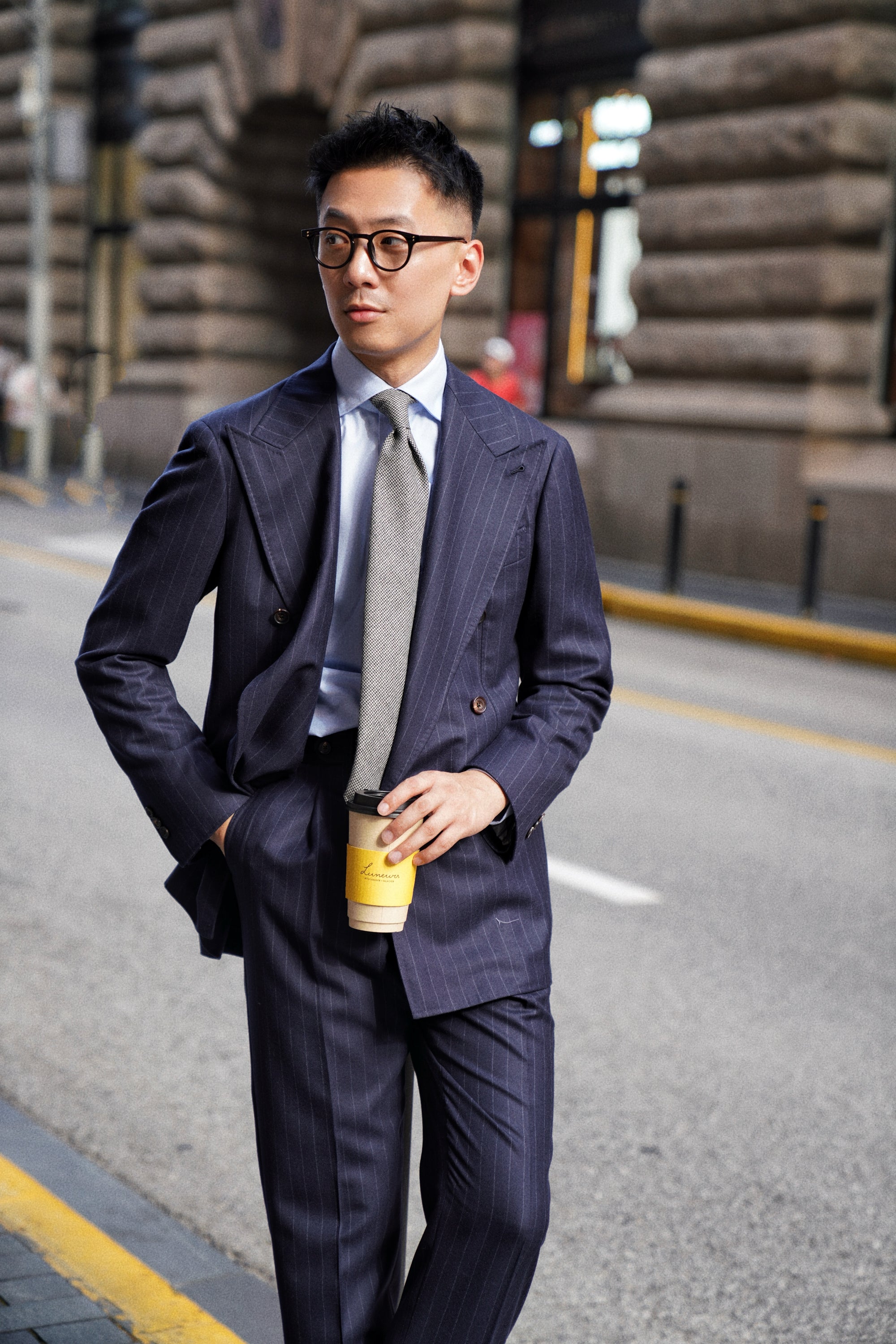 MTO Navy Chalkstripe Worsted Flannel Suit #241