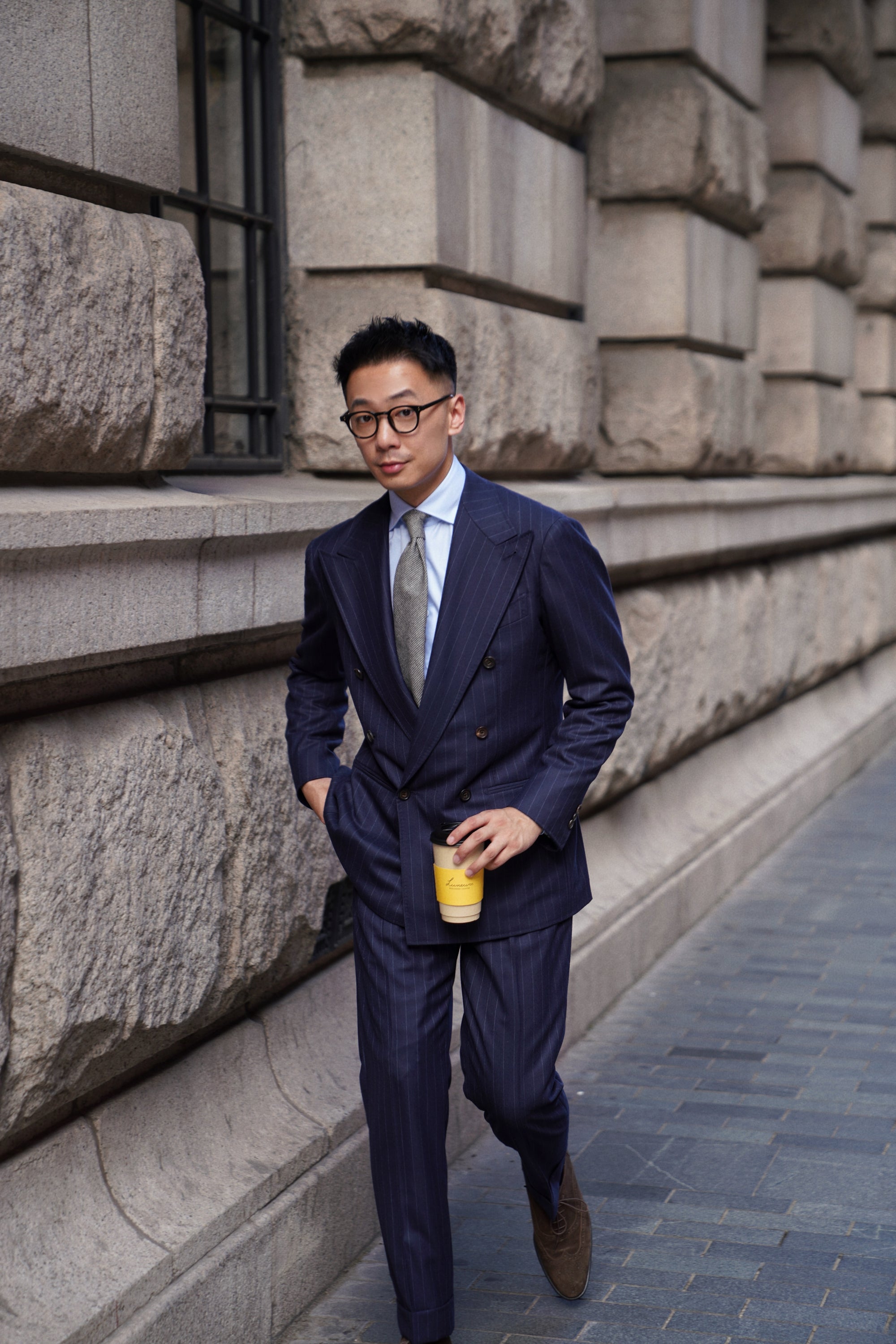 MTO Navy Chalkstripe Worsted Flannel Suit #241