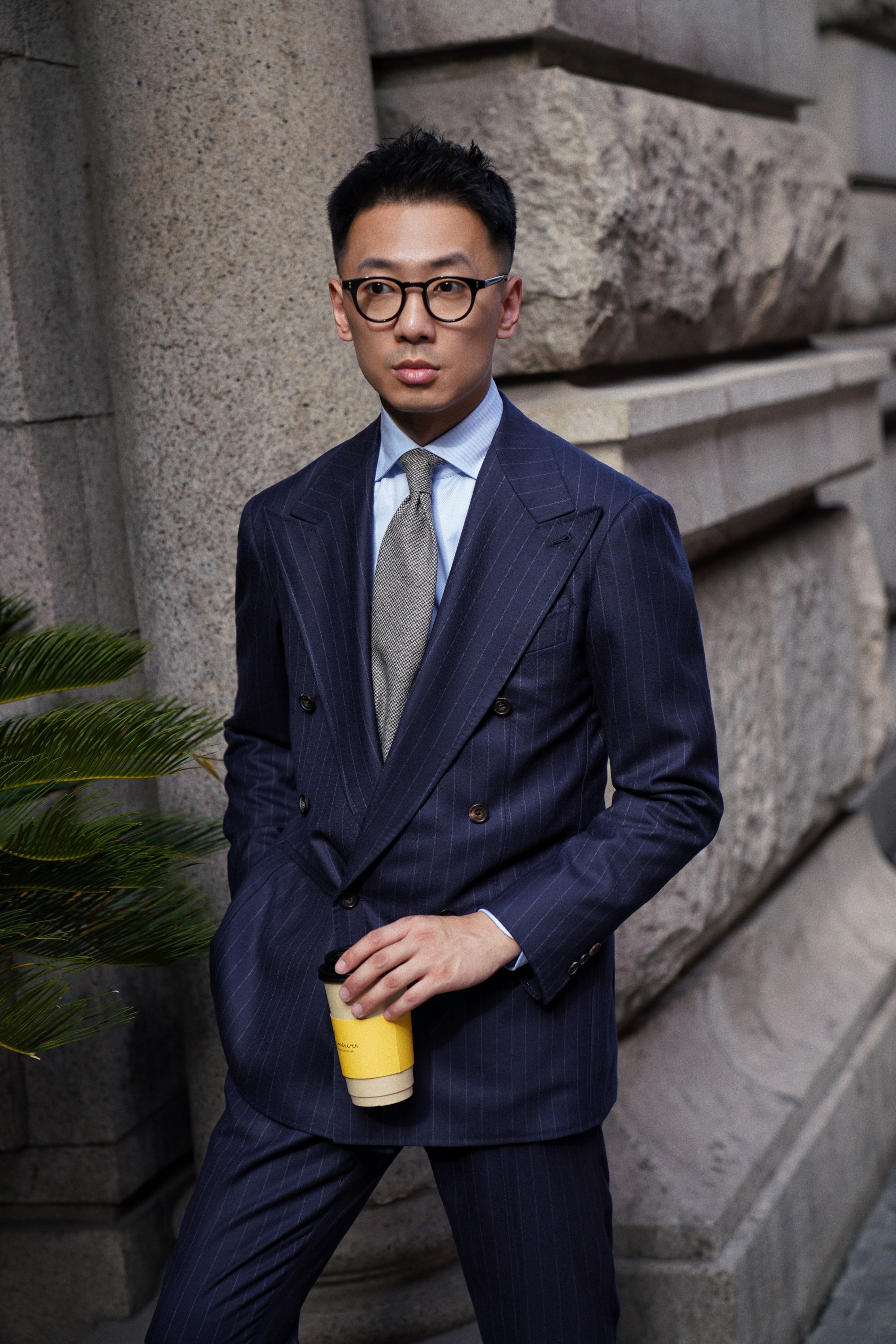 MTO Navy Chalkstripe Worsted Flannel Suit #241