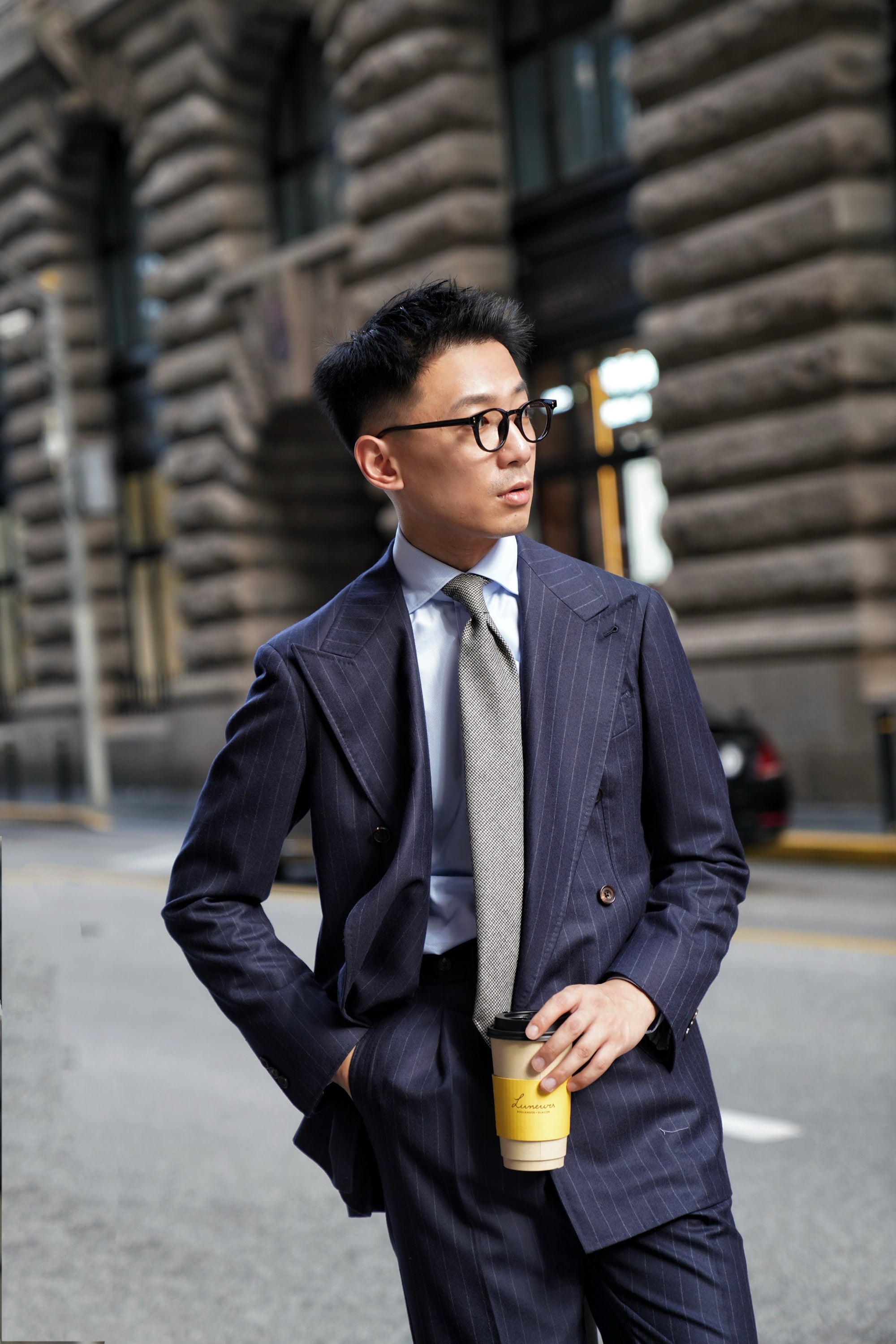 MTO Navy Chalkstripe Worsted Flannel Suit #241