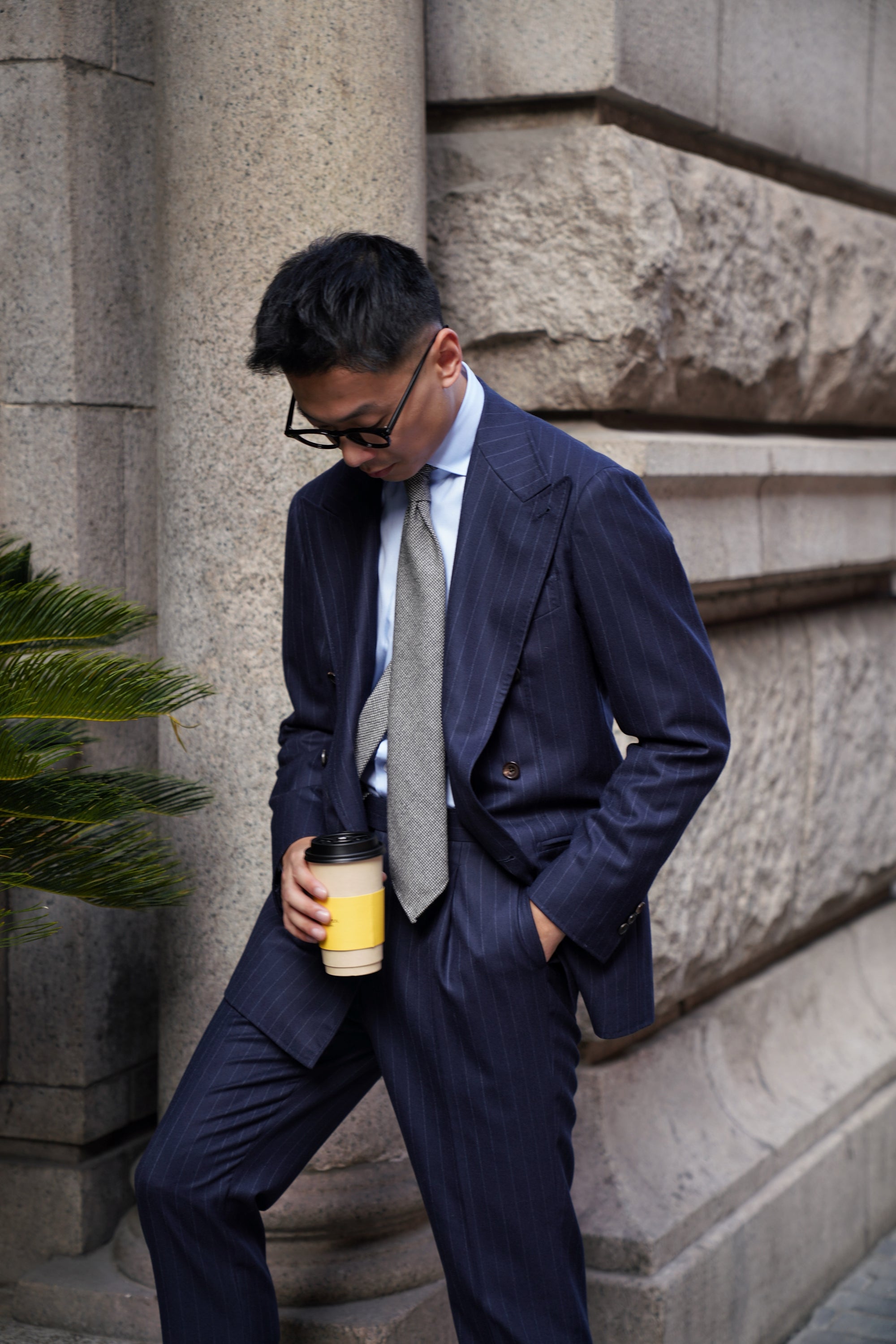 MTO Navy Chalkstripe Worsted Flannel Suit #241