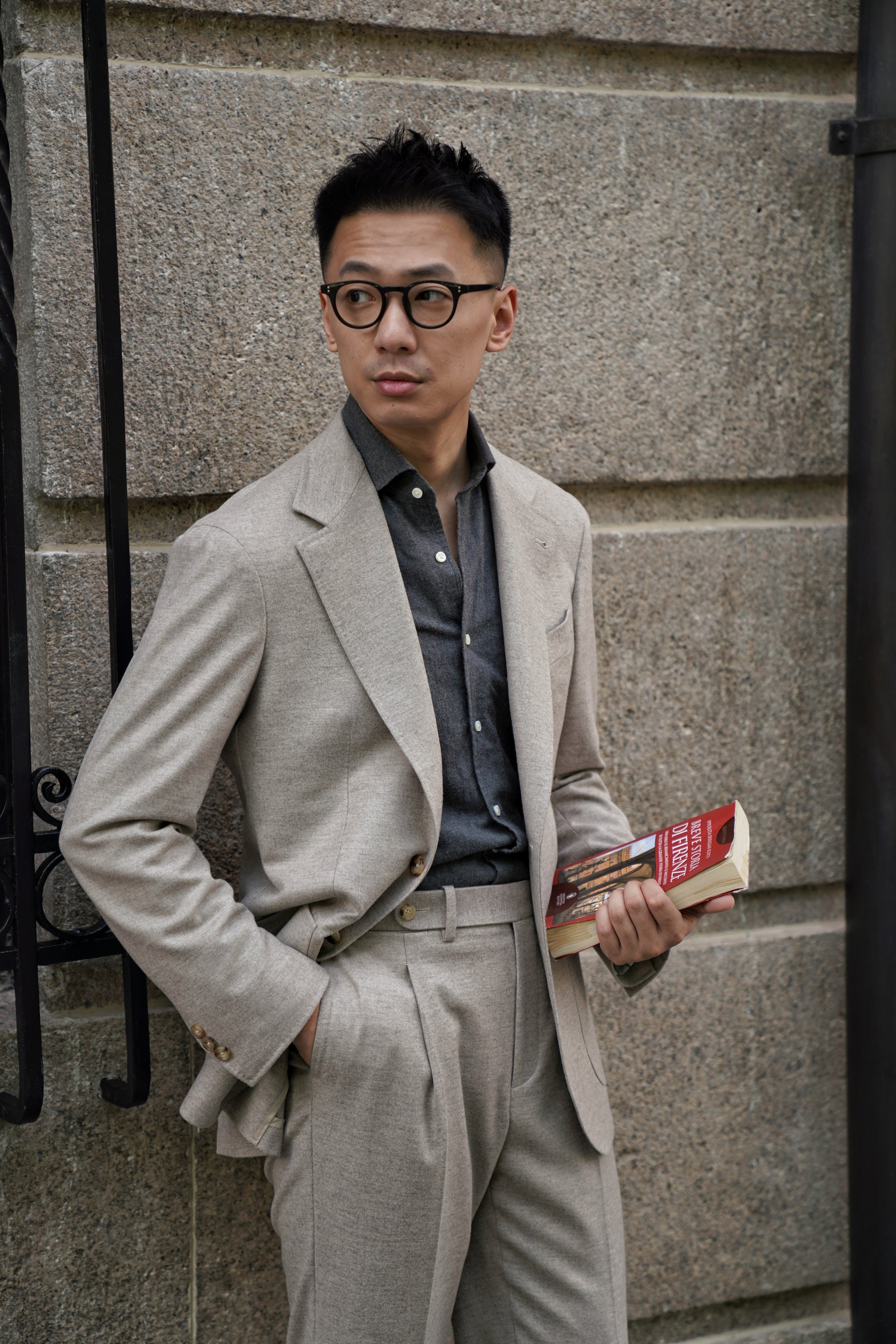 MTO Oatmeal Wool Silk Blending Flannel Suit #18