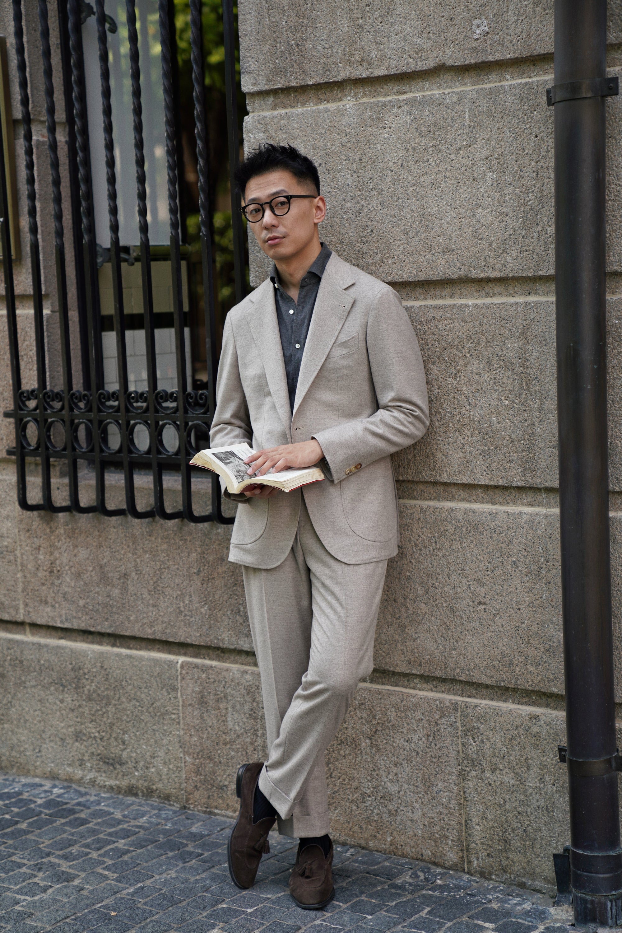 MTO Oatmeal Wool Silk Blending Flannel Suit #18