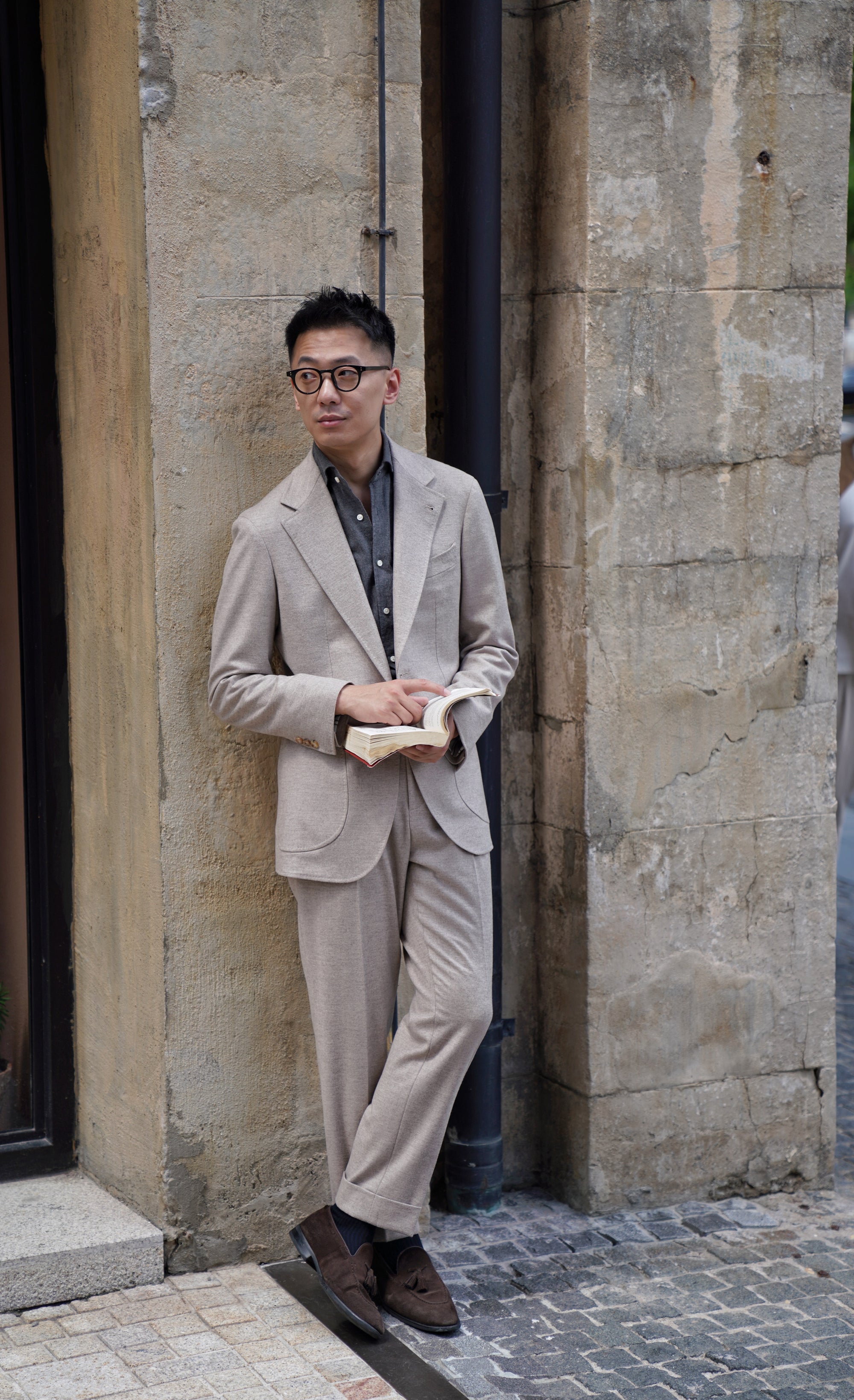 MTO Oatmeal Wool Silk Blending Flannel Suit #18