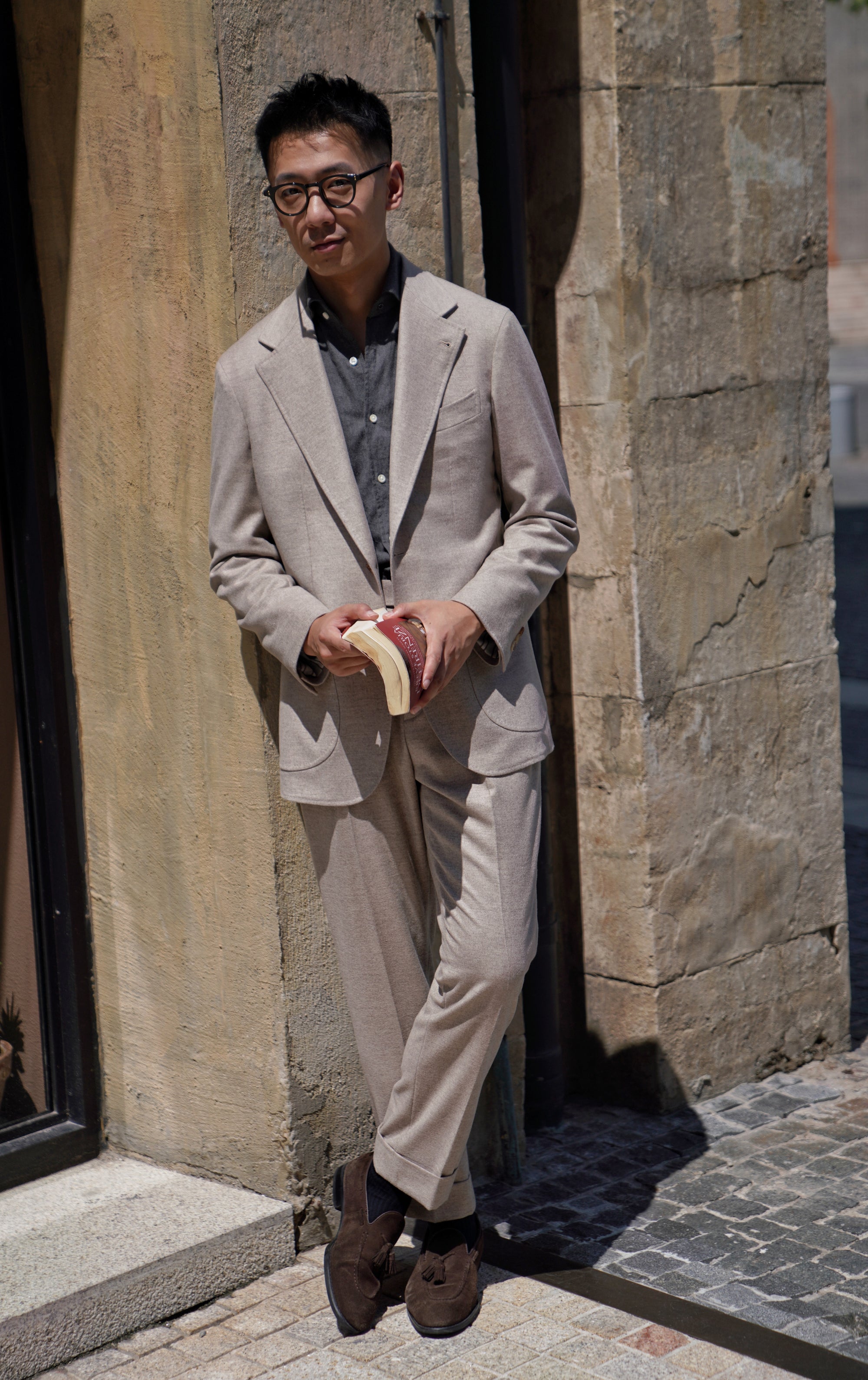 MTO Oatmeal Wool Silk Blending Flannel Suit #18