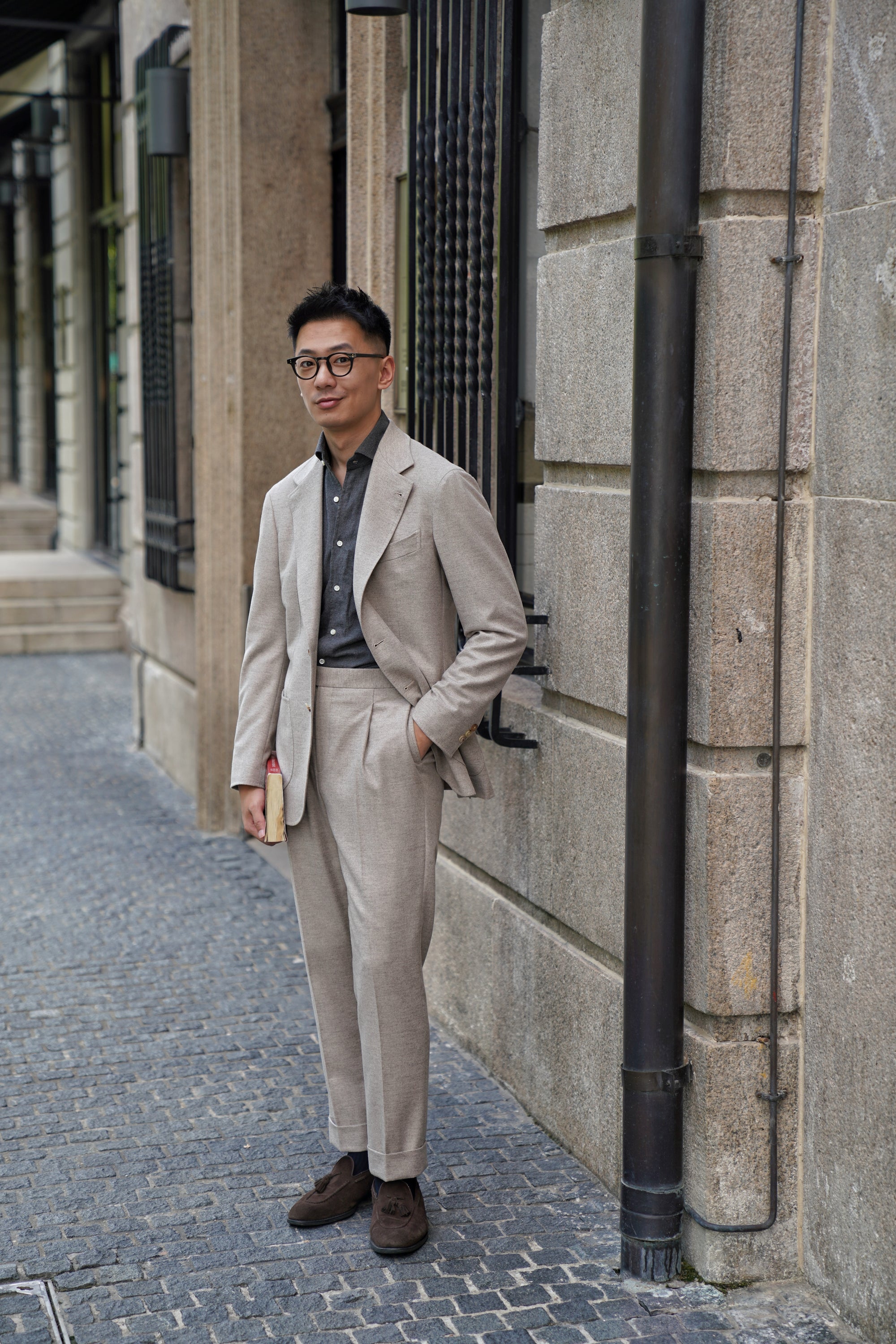 MTO Oatmeal Wool Silk Blending Flannel Suit #18