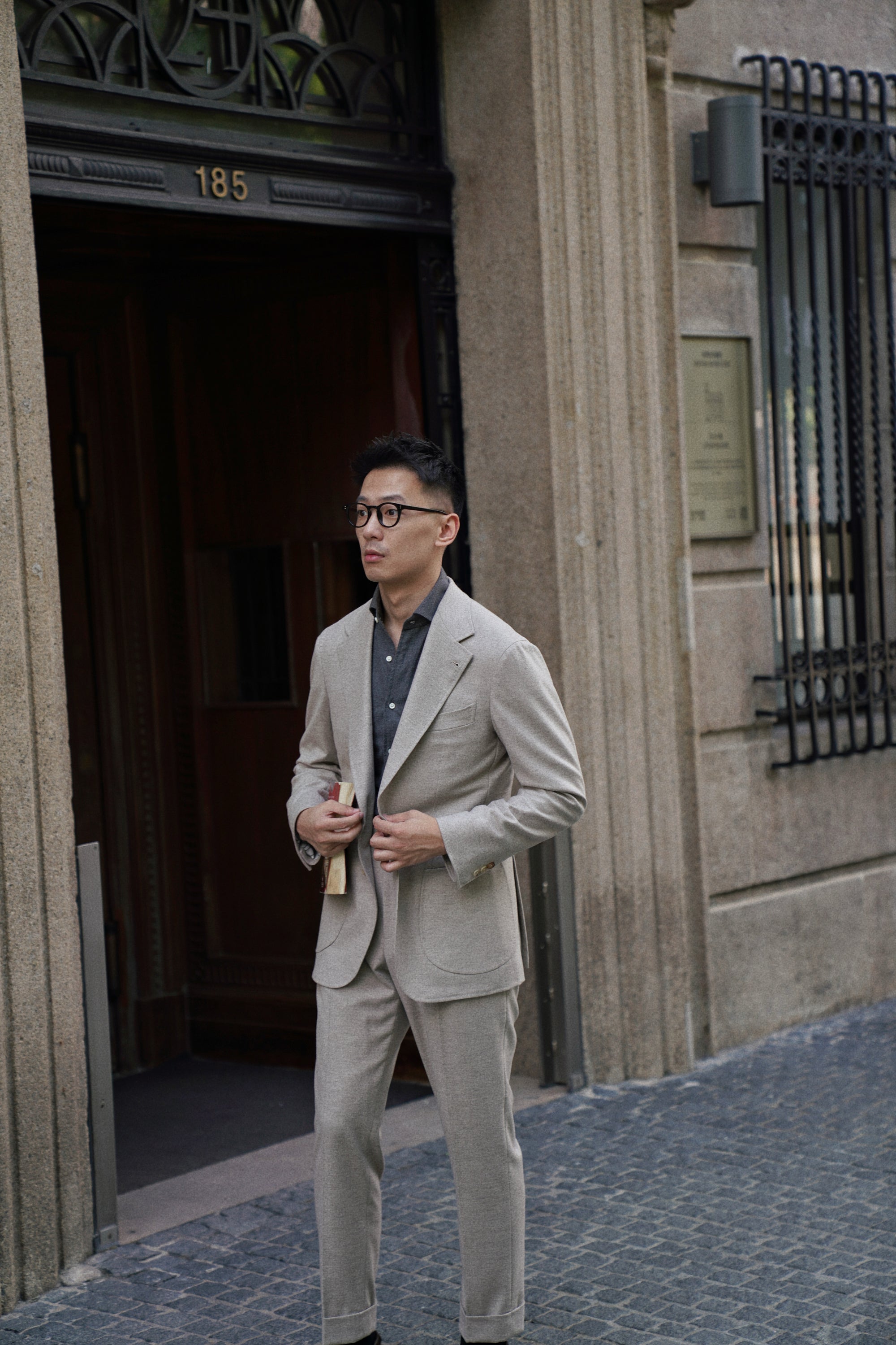 MTO Oatmeal Wool Silk Blending Flannel Suit #18
