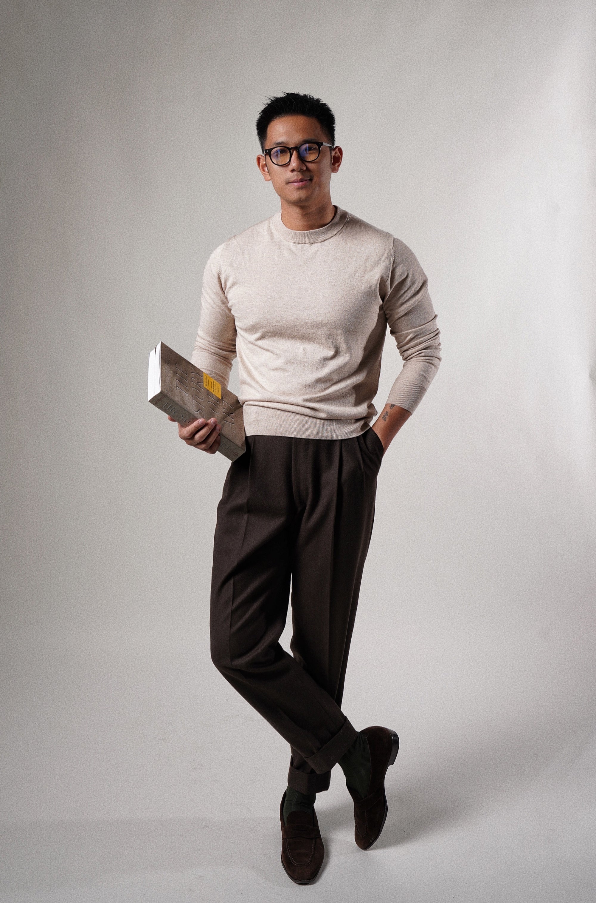 Beige Long Sleeve Crew Neck Jumper