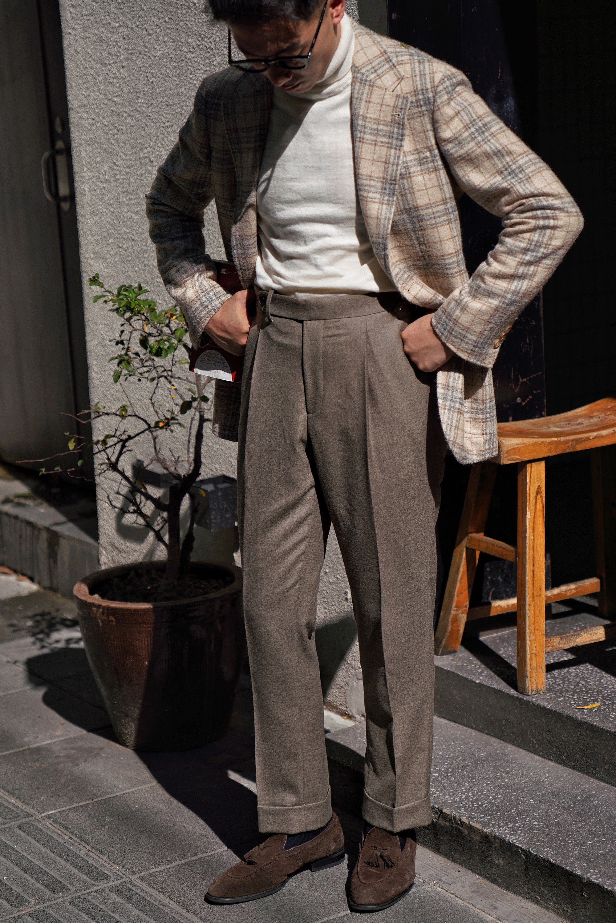 Taupe Worsted Flannel Trousers