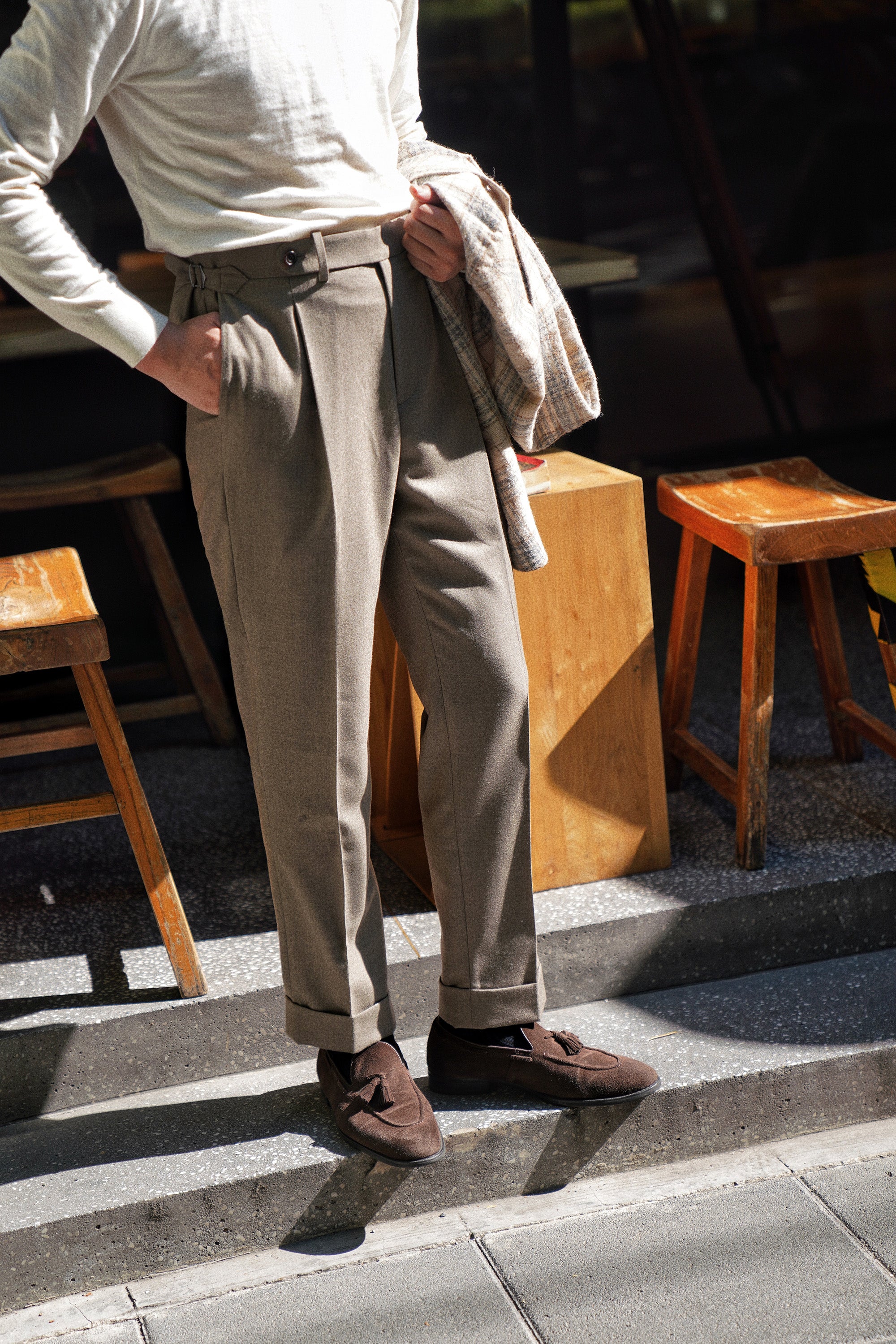 Taupe Worsted Flannel Trousers