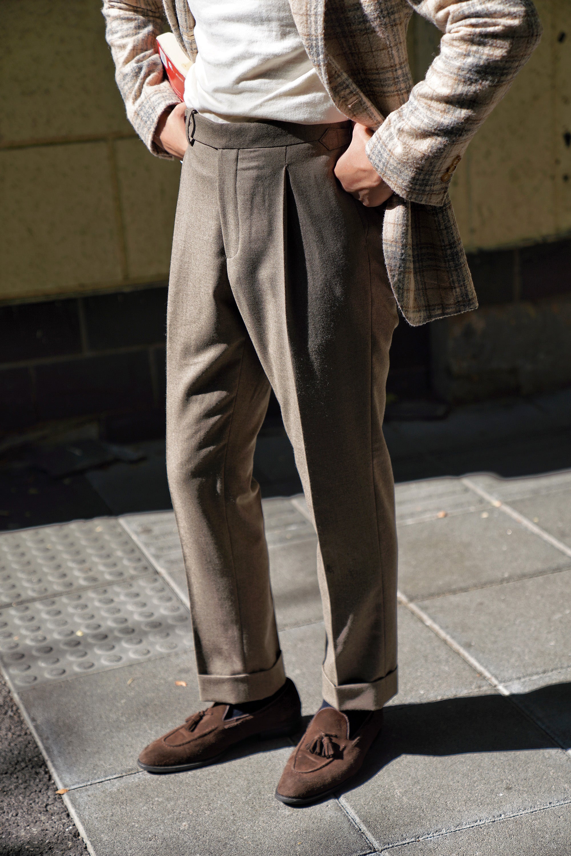 Taupe Worsted Flannel Trousers