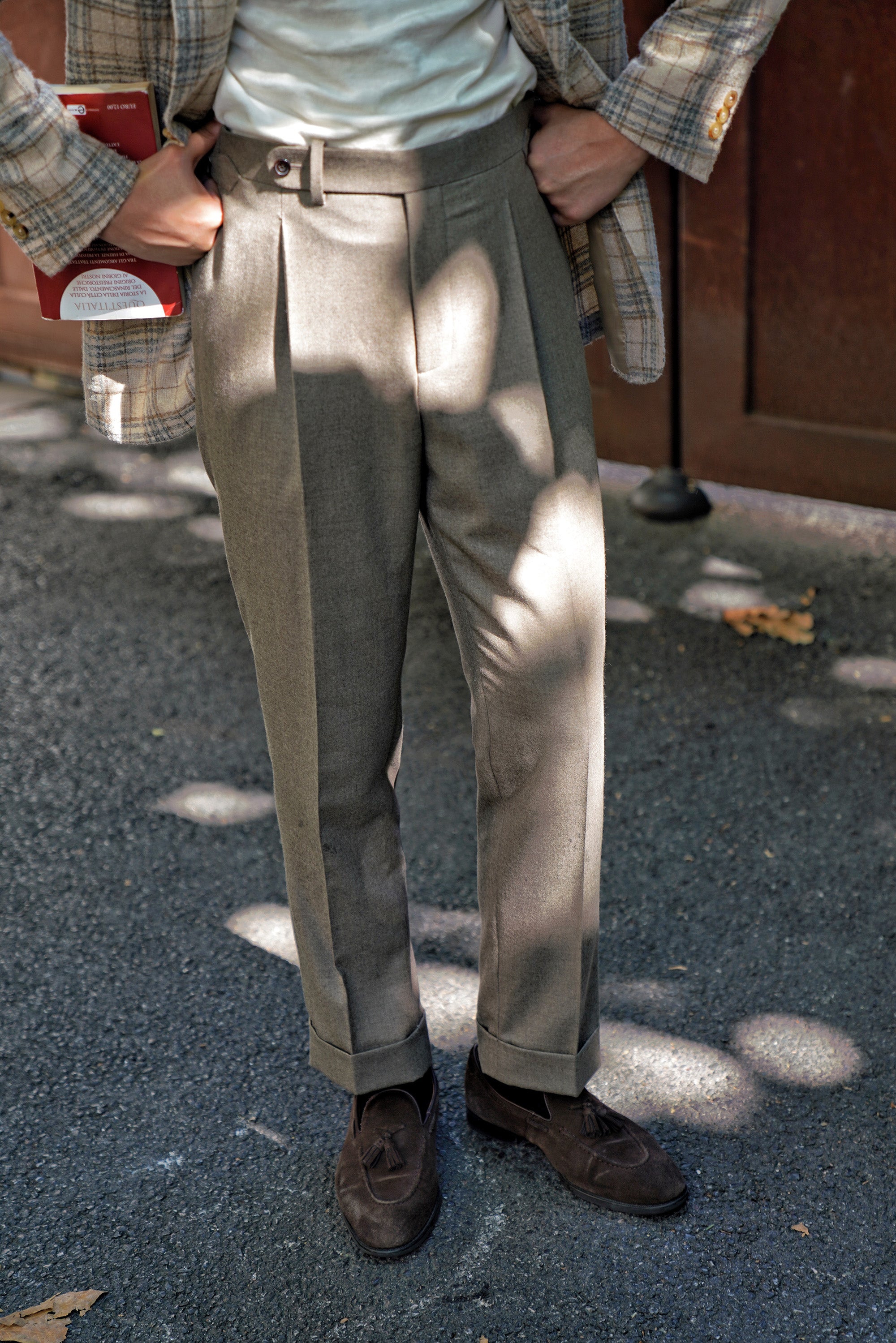 Taupe Worsted Flannel Trousers