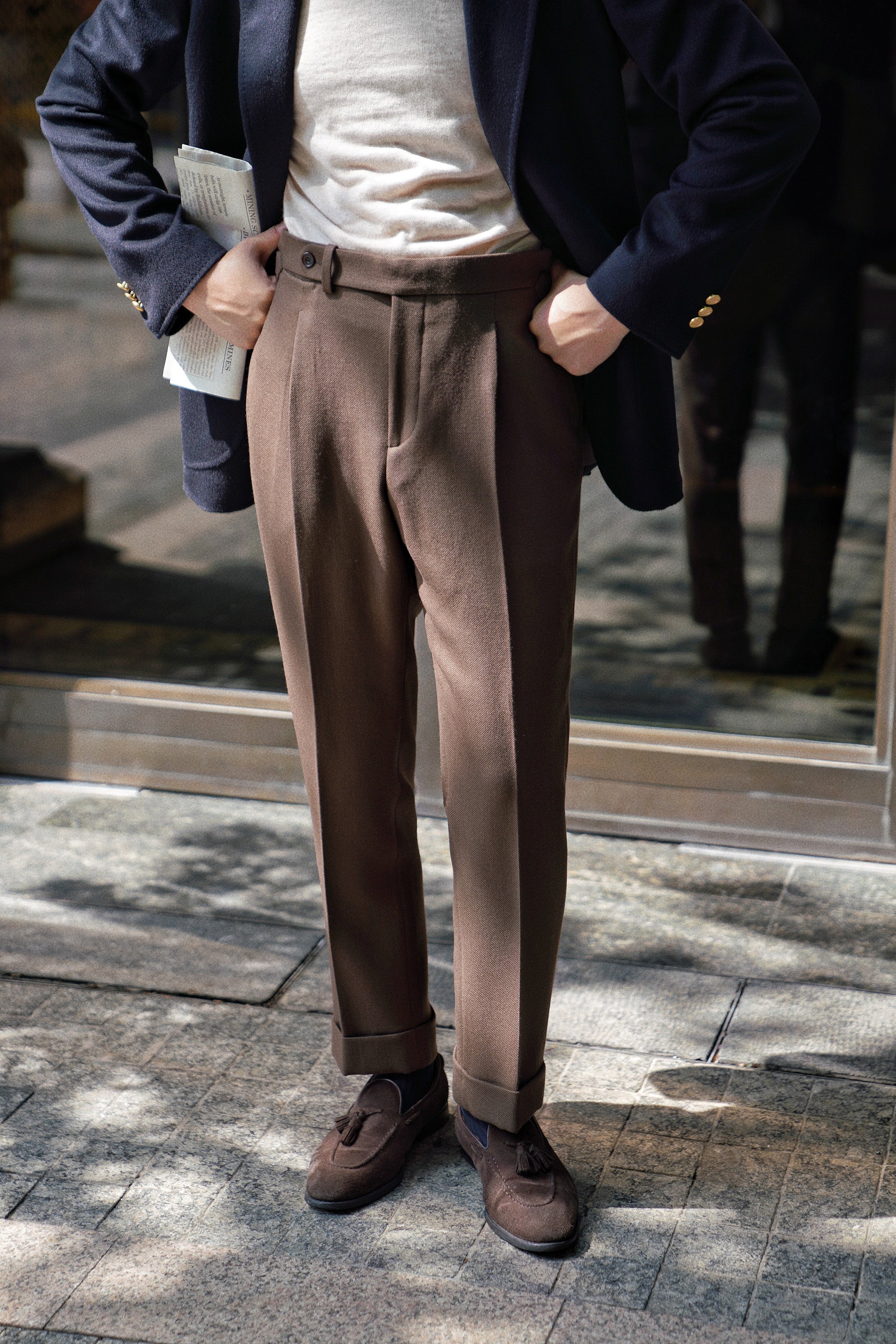Coffee Heavy Weight Twill Wool Trousers