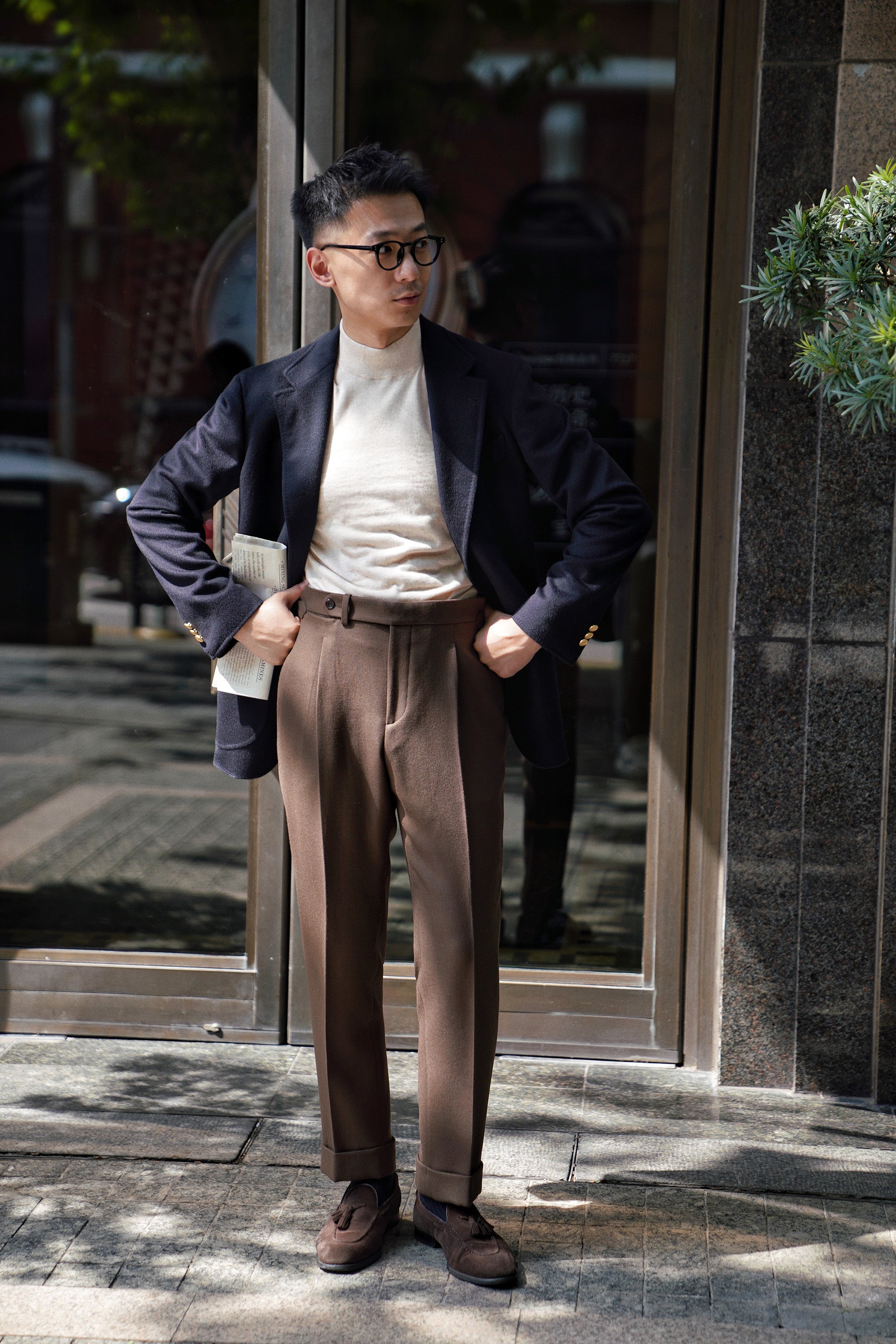 Coffee Heavy Weight Twill Wool Trousers