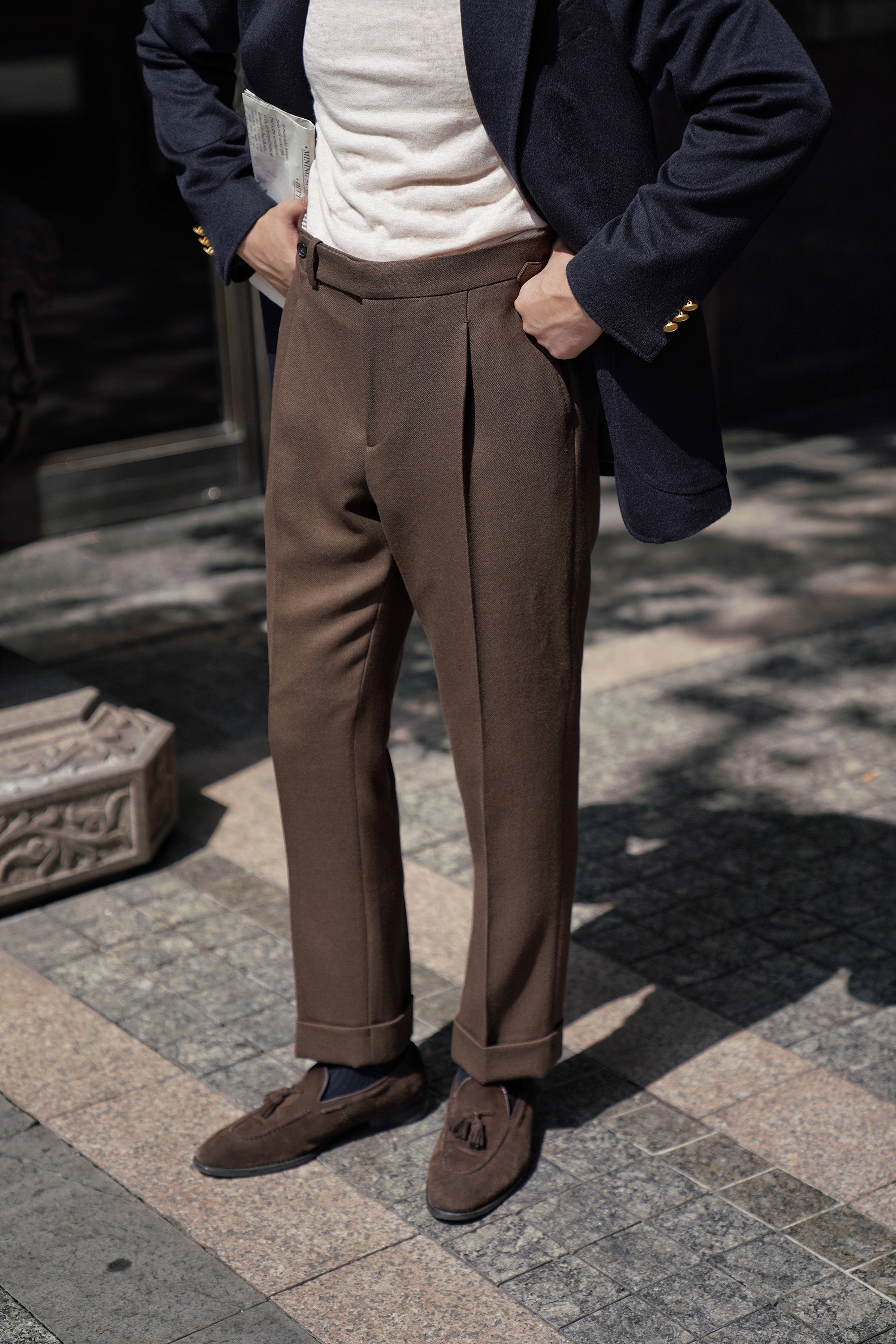 Coffee Heavy Weight Twill Wool Trousers