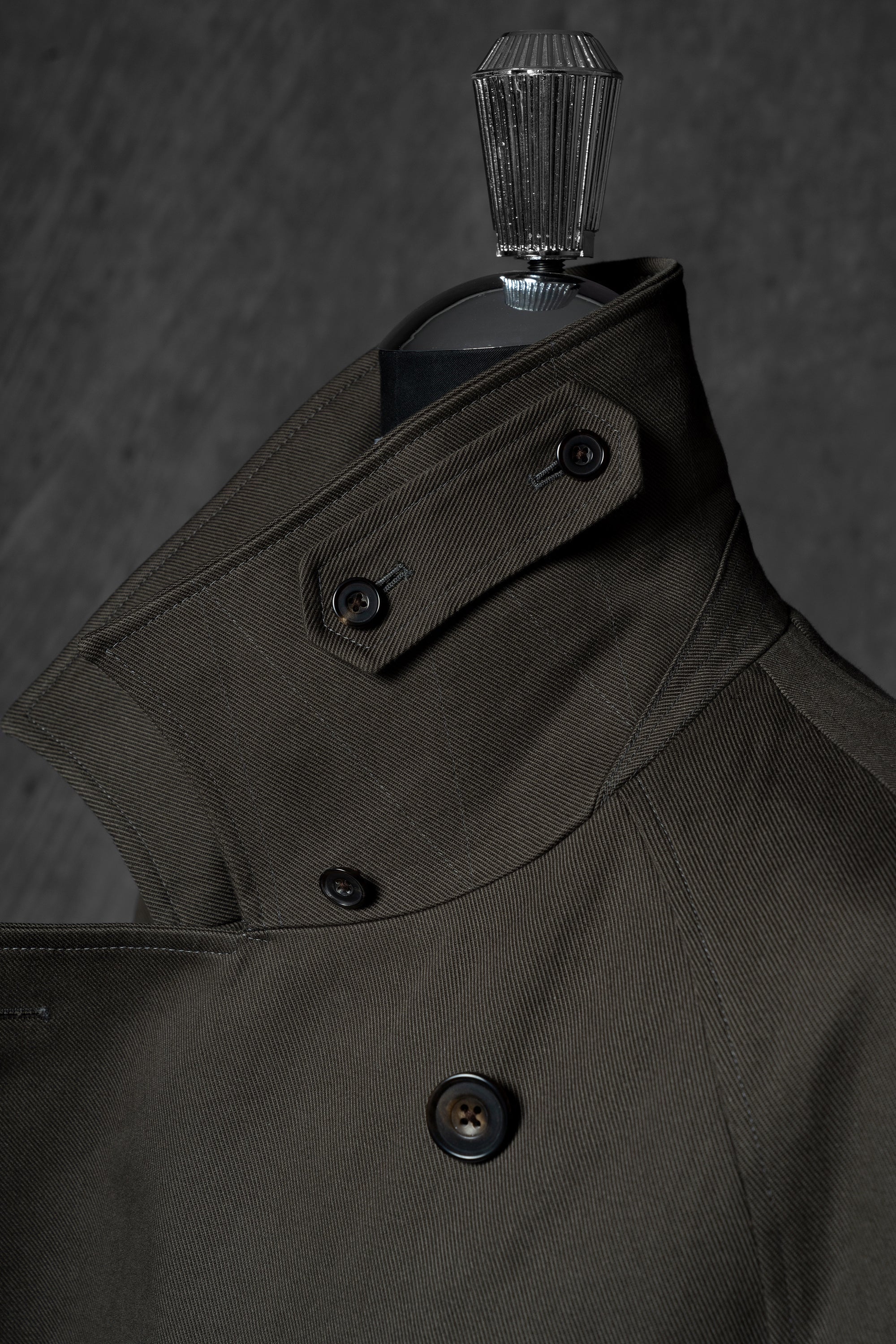 Olive Cotton Whipcord Balmacaan Raincoat #236
