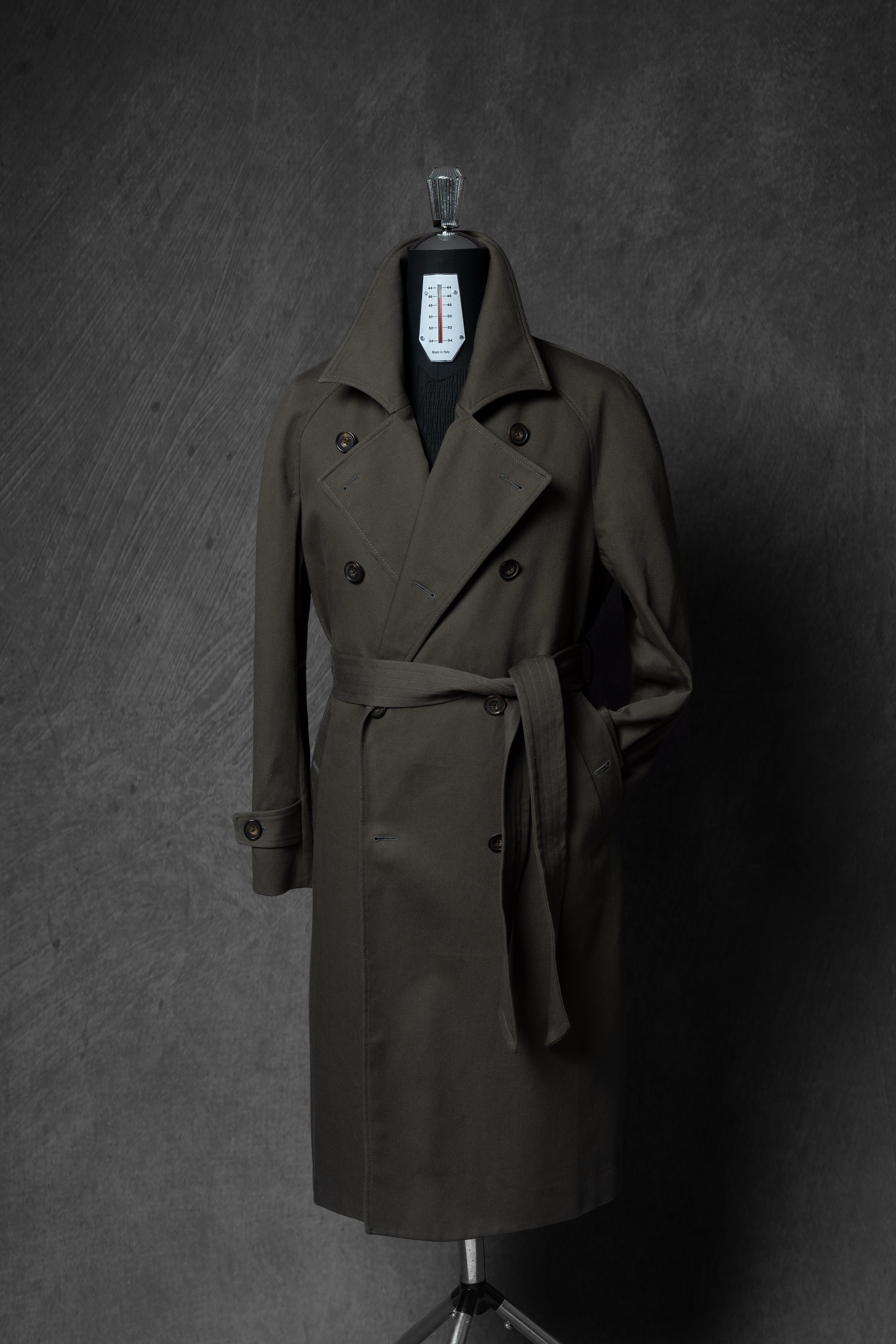 Olive Cotton Whipcord Balmacaan Raincoat #236