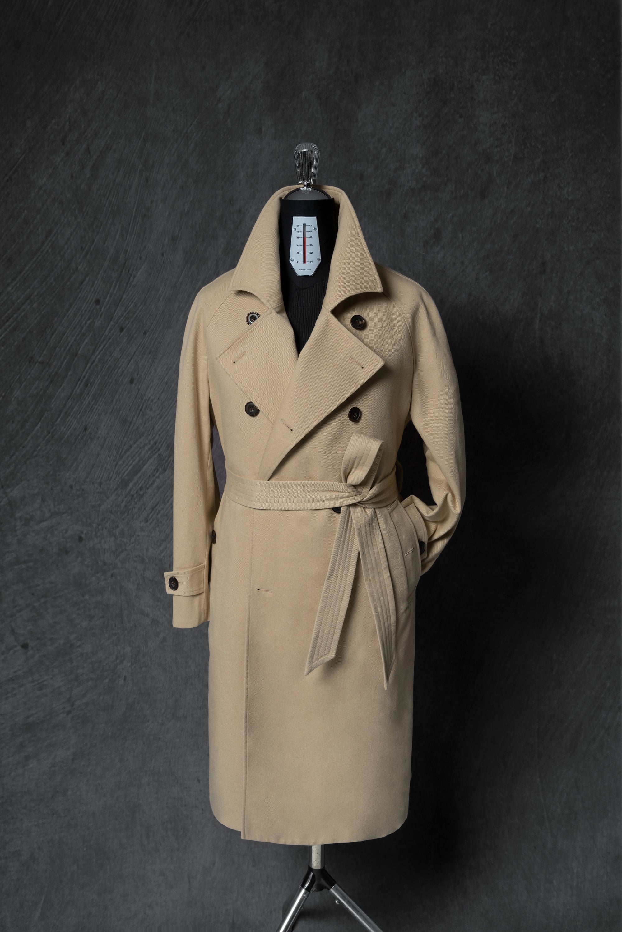 Khaki Cotton Whipcord Balmacaan Raincoat #234