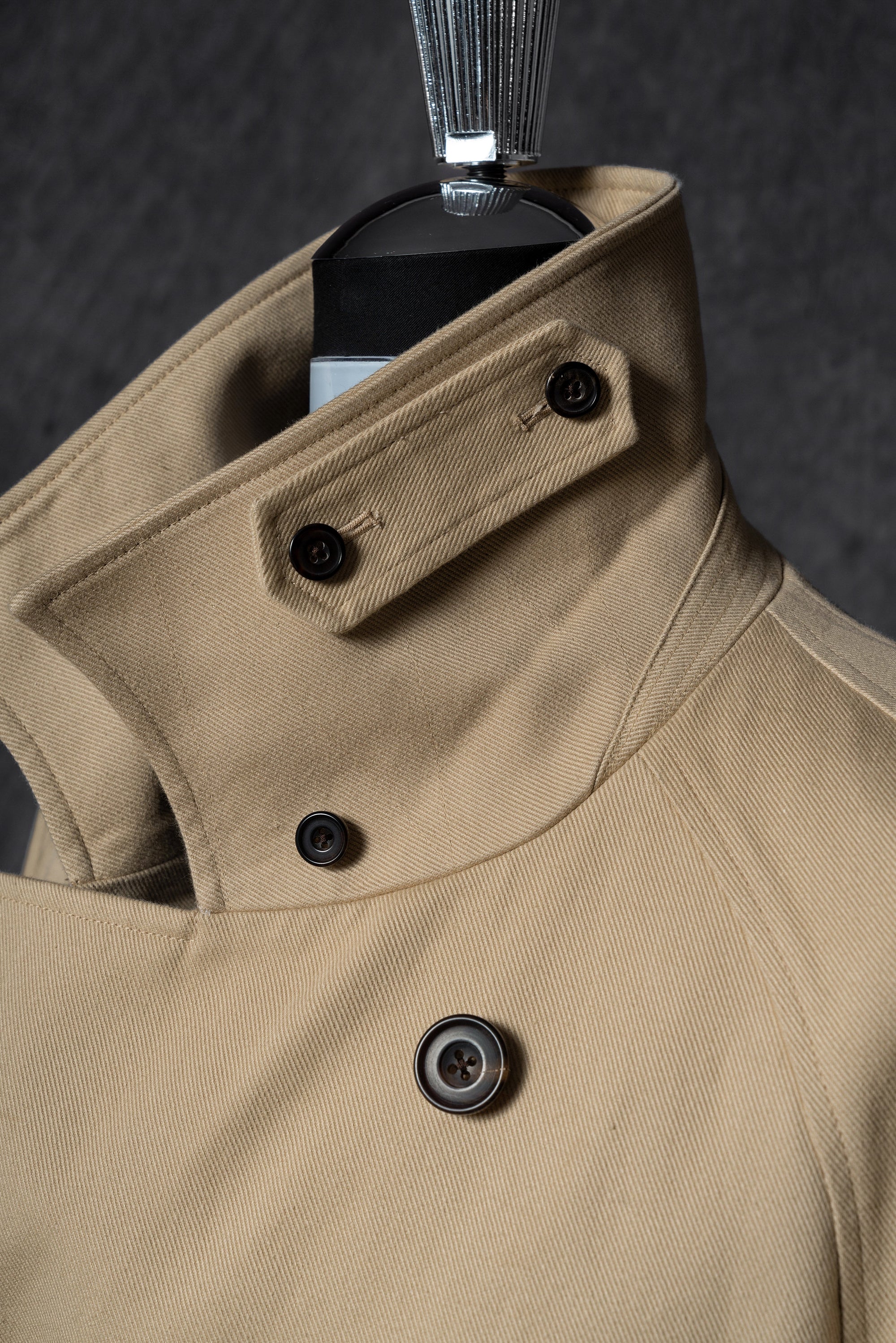 Khaki Cotton Whipcord Balmacaan Raincoat #234