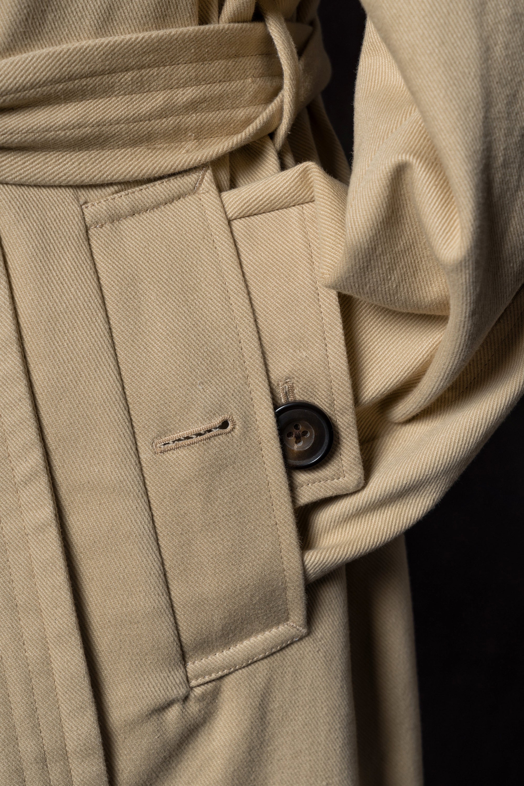 Khaki Cotton Whipcord Balmacaan Raincoat #234