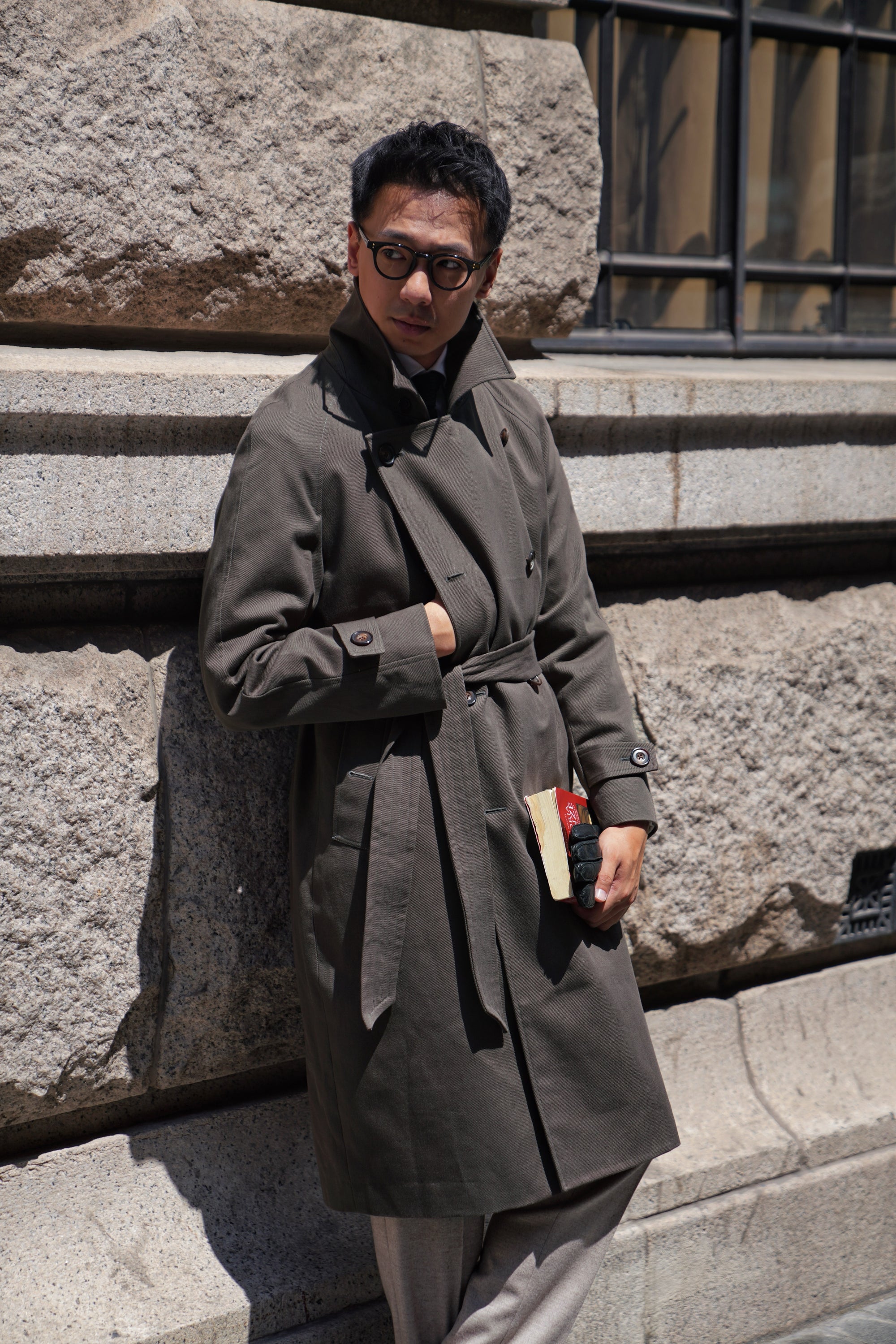Olive Cotton Whipcord Balmacaan Raincoat #236