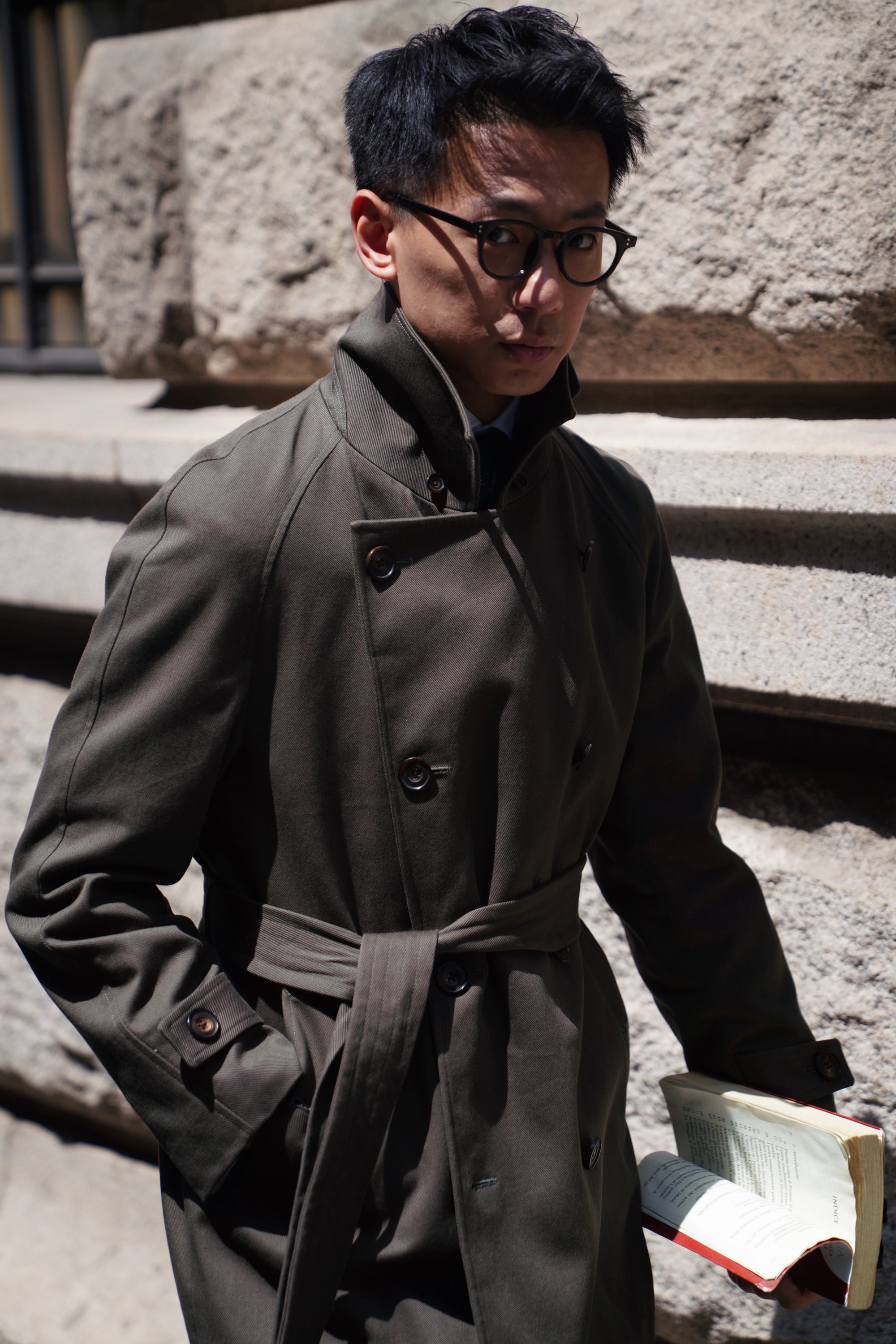 Olive Cotton Whipcord Balmacaan Raincoat #236