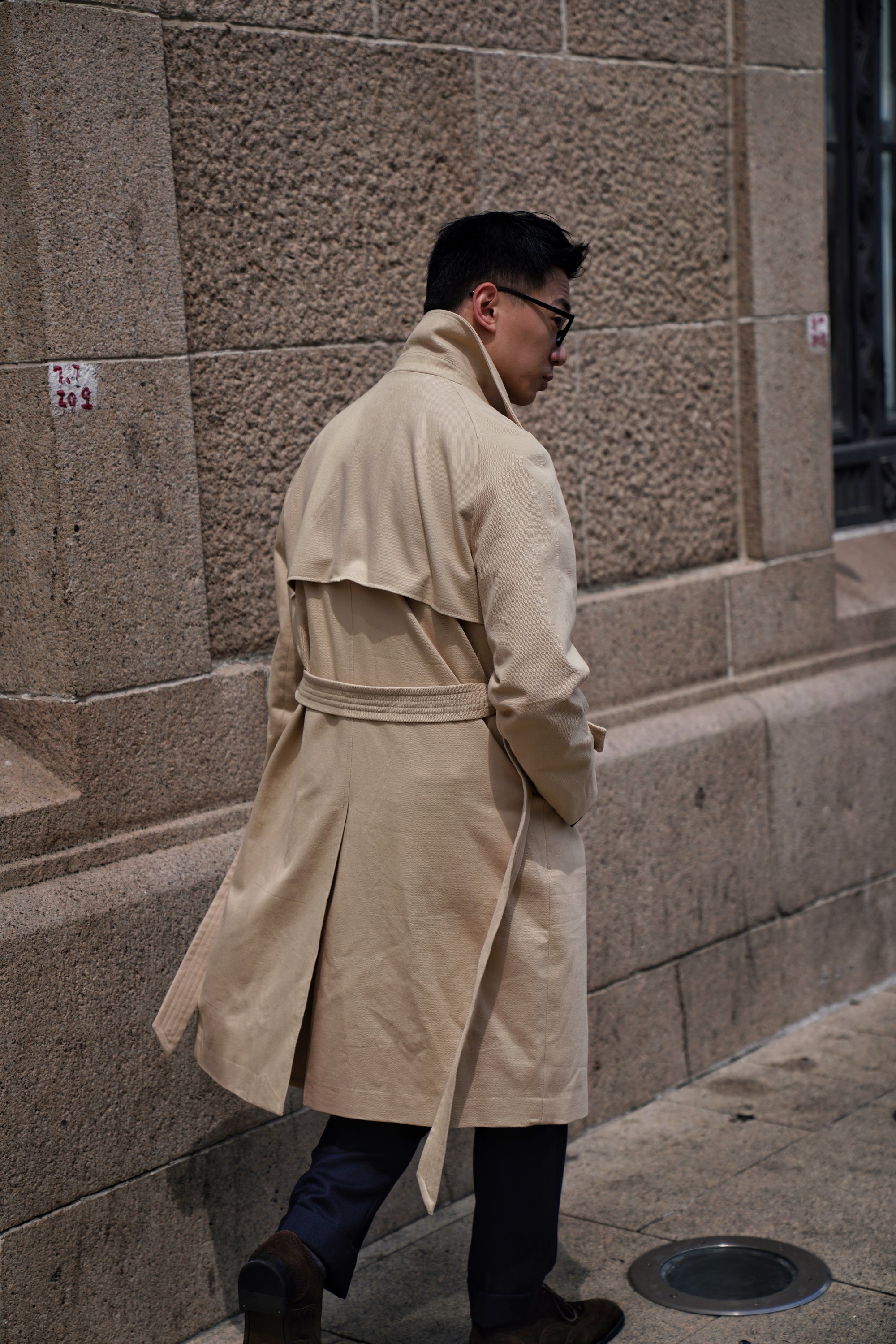 Khaki Cotton Whipcord Balmacaan Raincoat #234