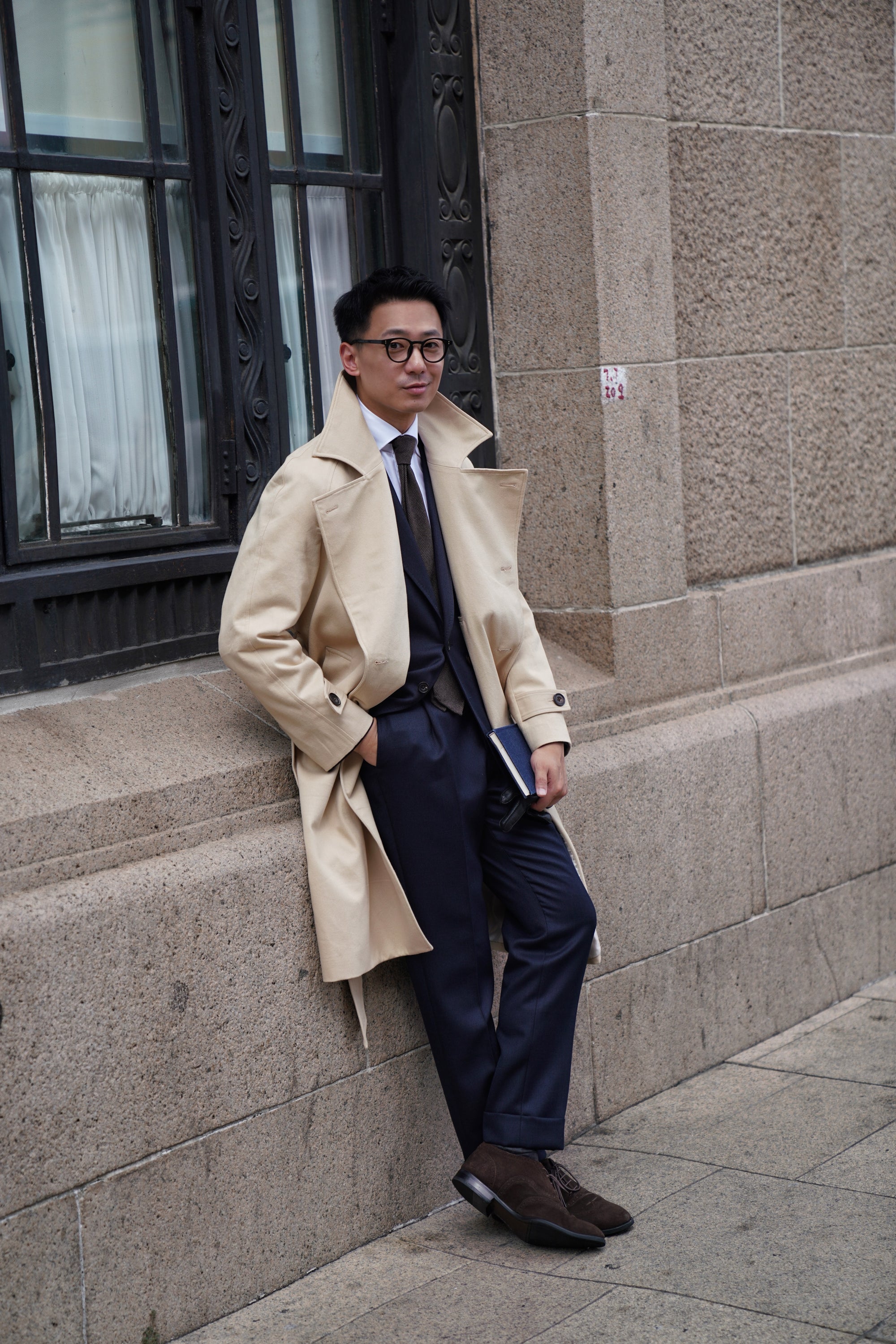 Khaki Cotton Whipcord Balmacaan Raincoat #234
